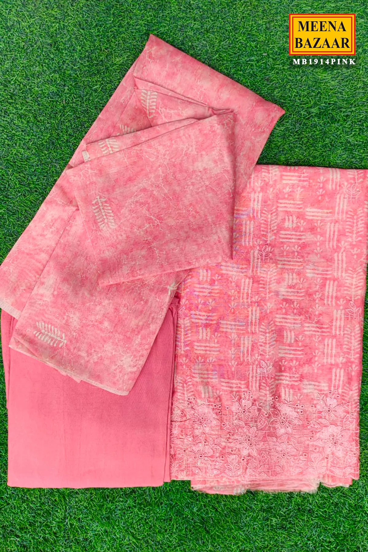 Pink Chanderi Unstitched Suit with Elegant Embroidery - Image 4