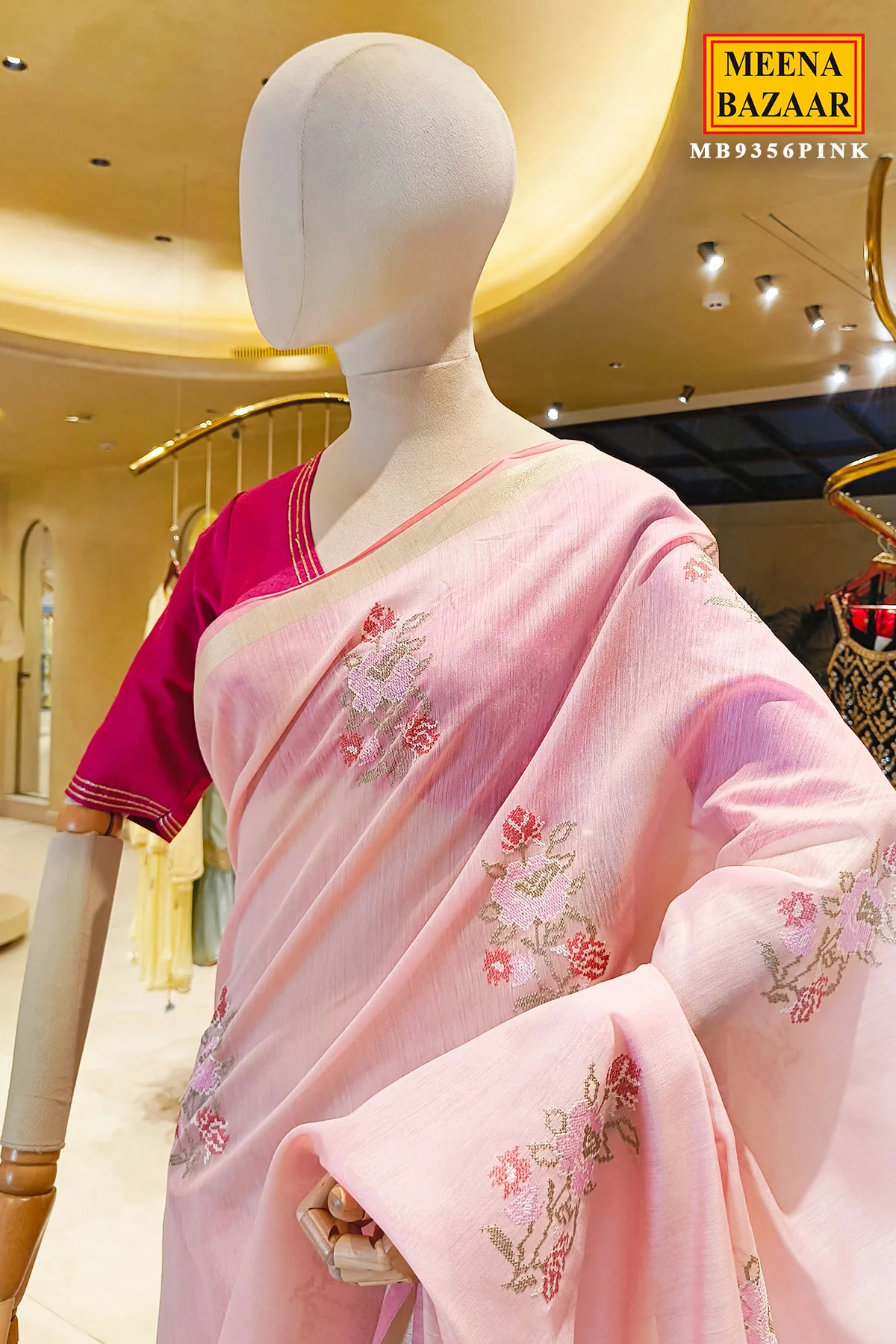 Pink Cotton Embroidered Saree for Women - Elegant Ethnic & Festive Wear Saree - Image 3