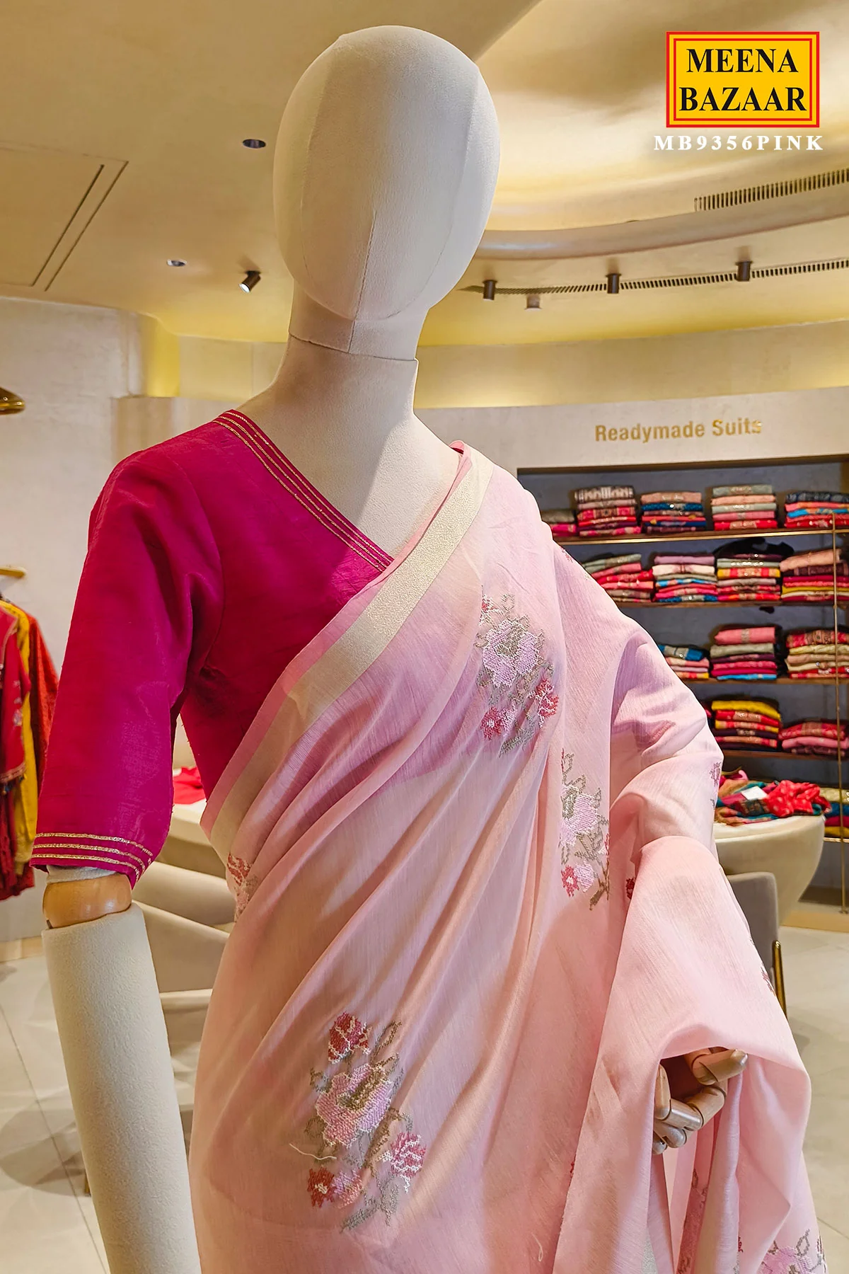 Pink Cotton Embroidered Saree for Women - Elegant Ethnic & Festive Wear Saree - Image 4