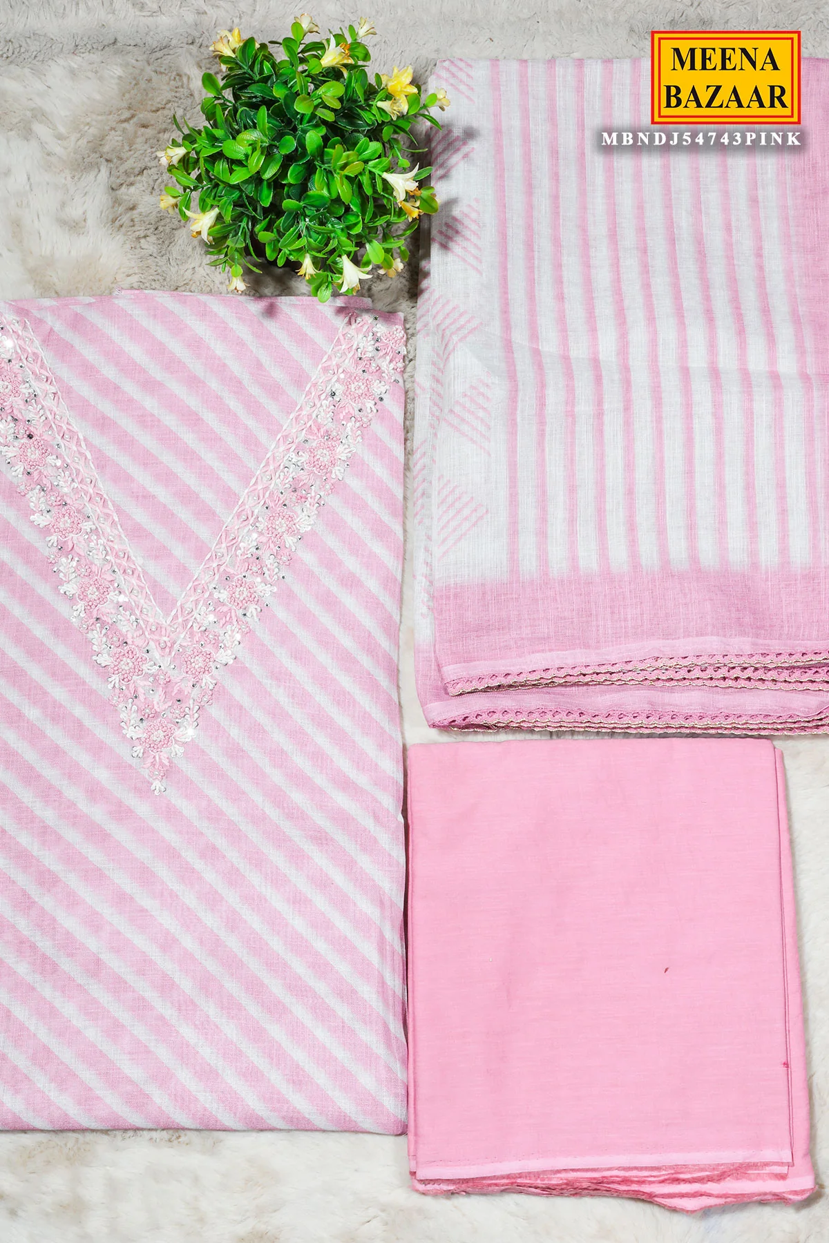 Pink Cotton Embroidered Unstitched Suit – Elegant Everyday Ethnic Wear - Image 2