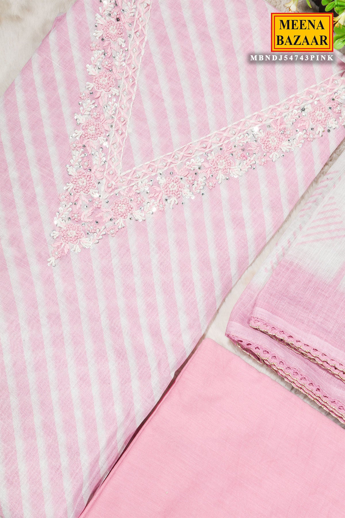 Pink Cotton Embroidered Unstitched Suit – Elegant Everyday Ethnic Wear - Image 3