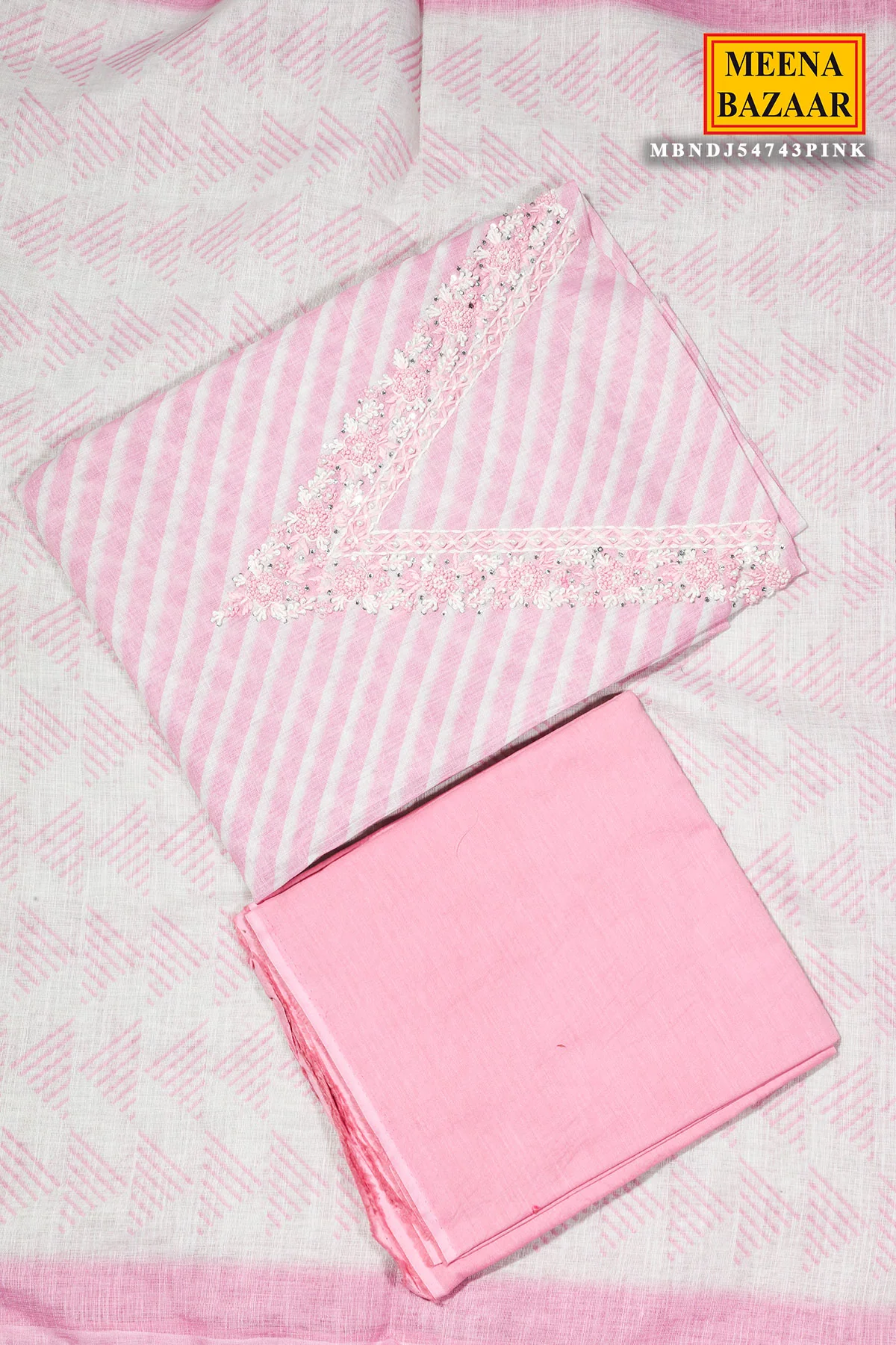 Pink Cotton Embroidered Unstitched Suit – Elegant Everyday Ethnic Wear - Image 4