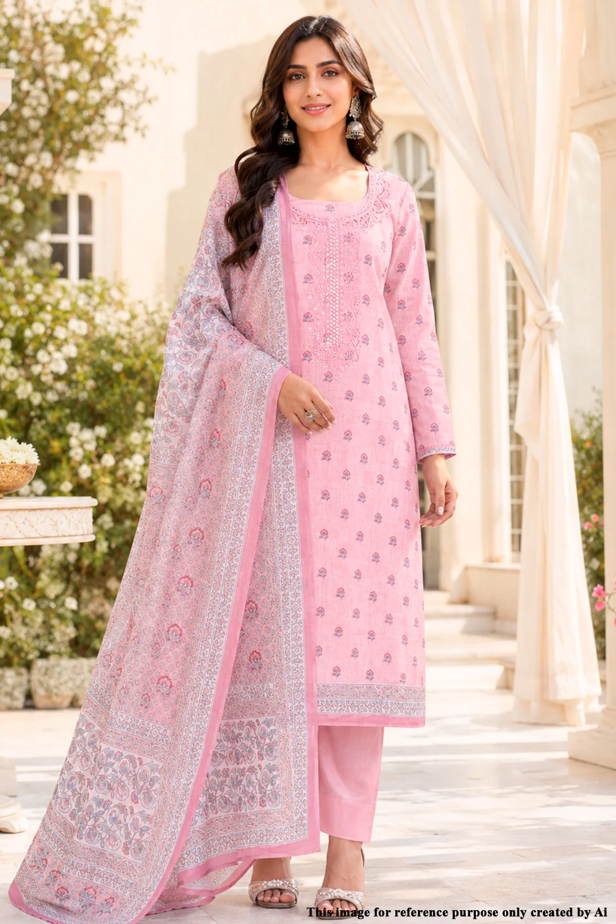 Pink Cotton Embroidered Unstitched Suit Set