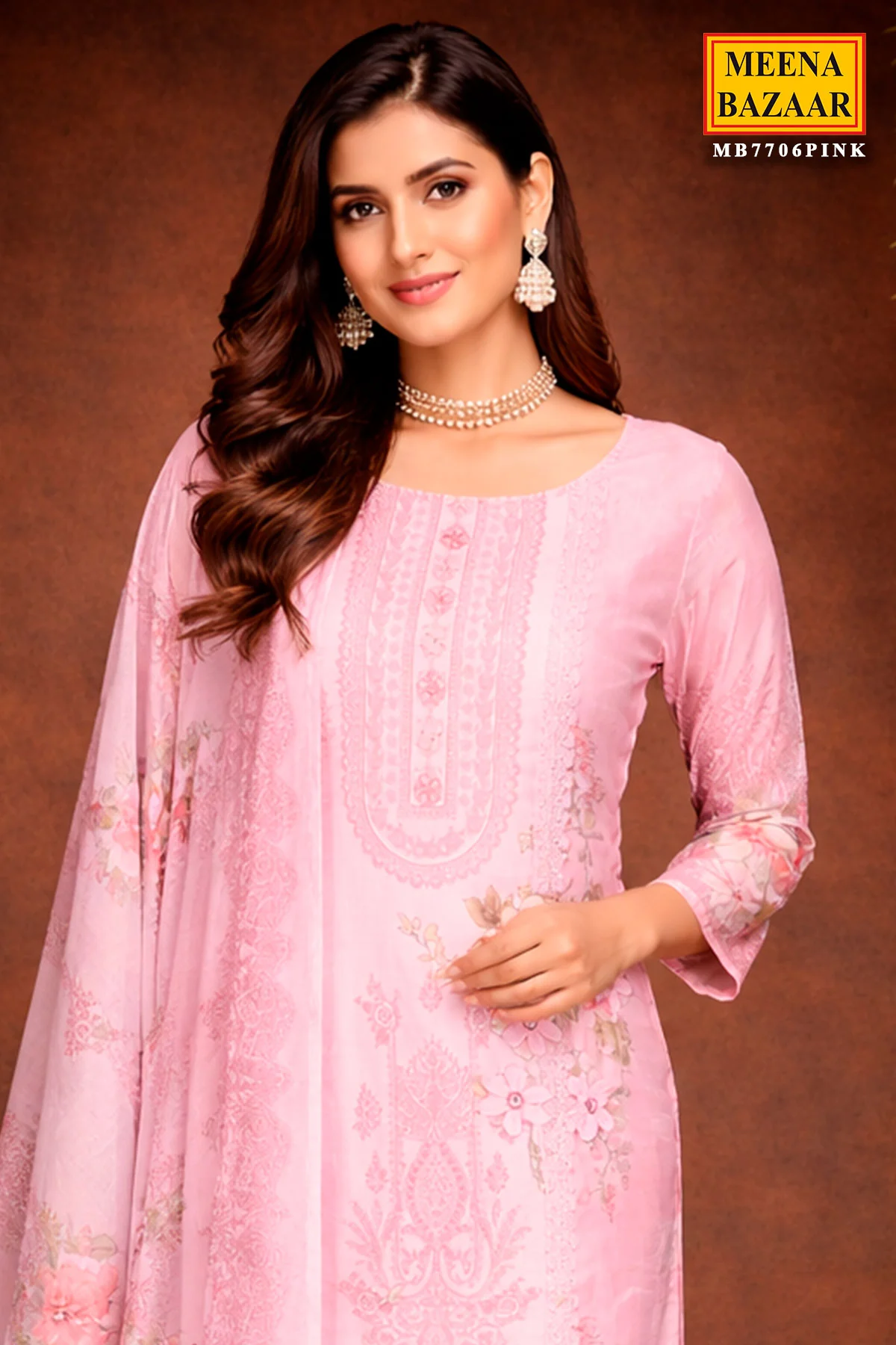Pink Cotton Ready-Made Suit with Elegant Neck Embroidery - Image 2