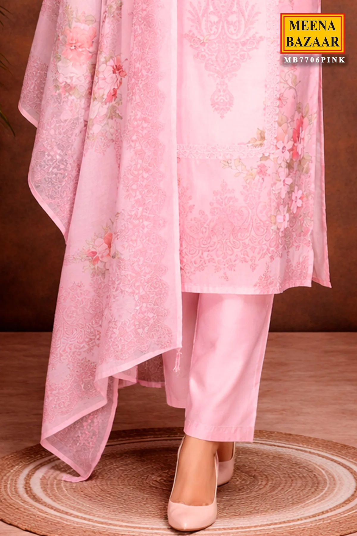 Pink Cotton Ready-Made Suit with Elegant Neck Embroidery - Image 3
