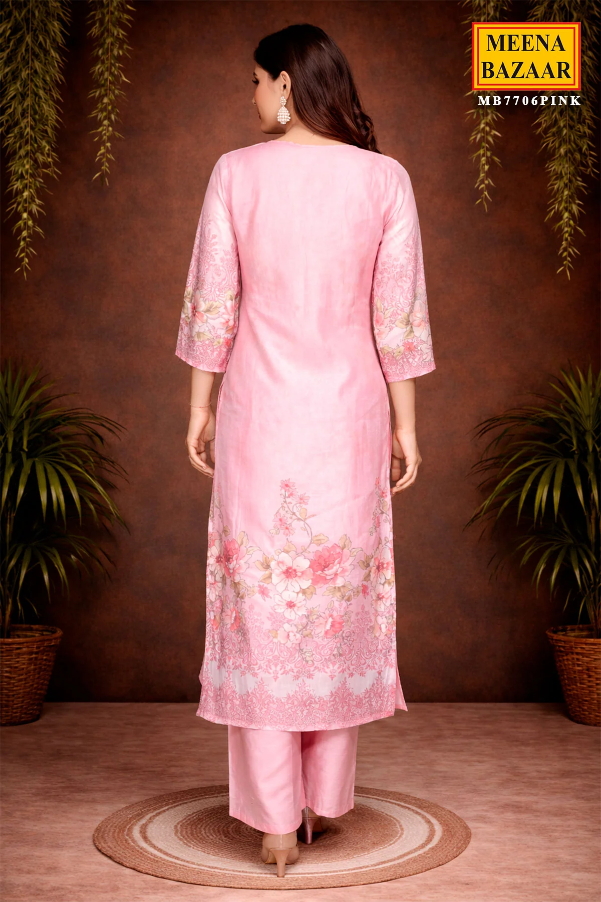 Pink Cotton Ready-Made Suit with Elegant Neck Embroidery - Image 4