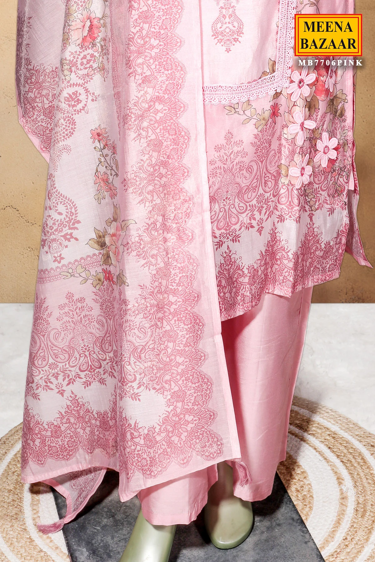 Pink Cotton Ready-Made Suit with Elegant Neck Embroidery - Image 7