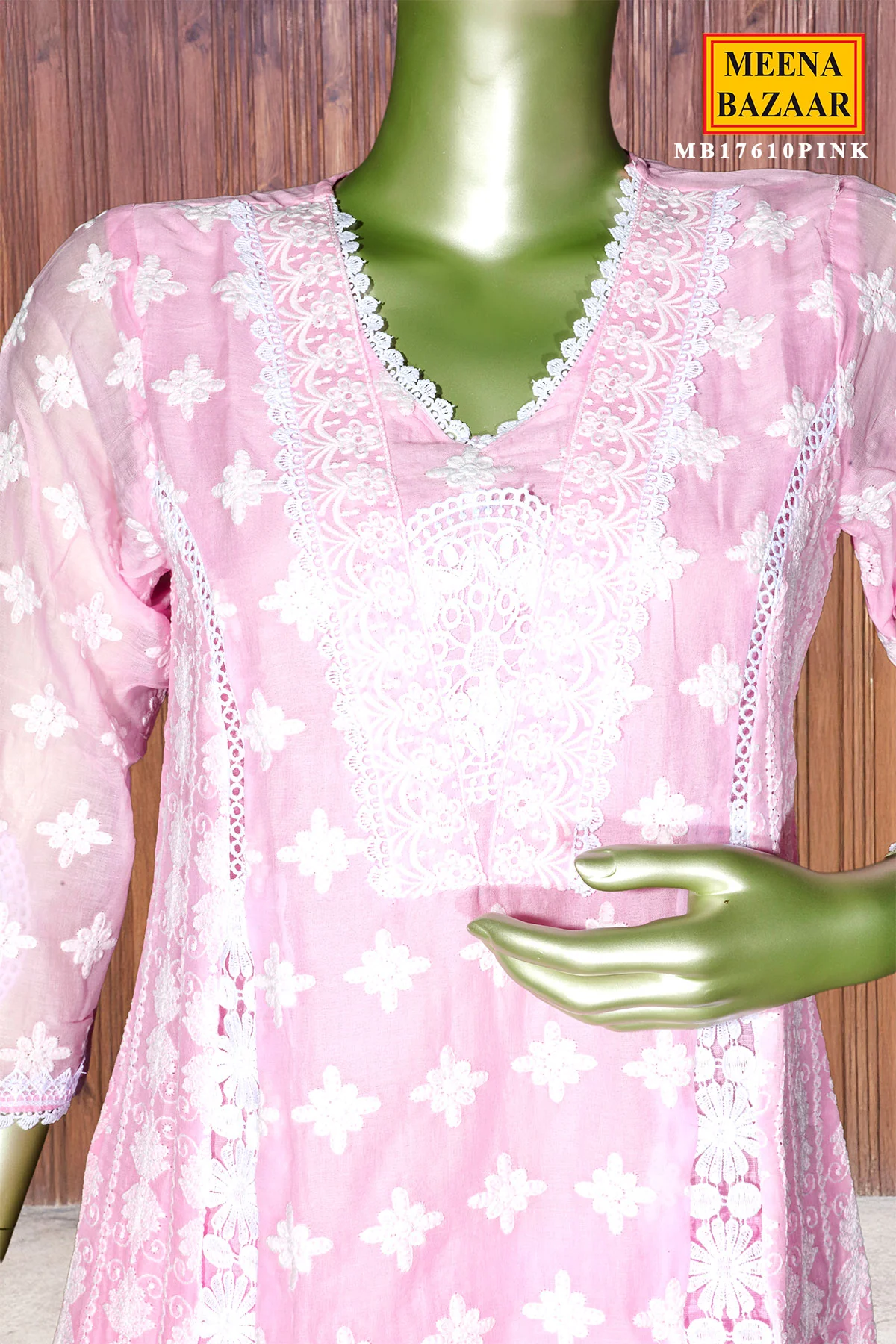 Pink Cotton Ready Made Suit with Embroidery - Image 3