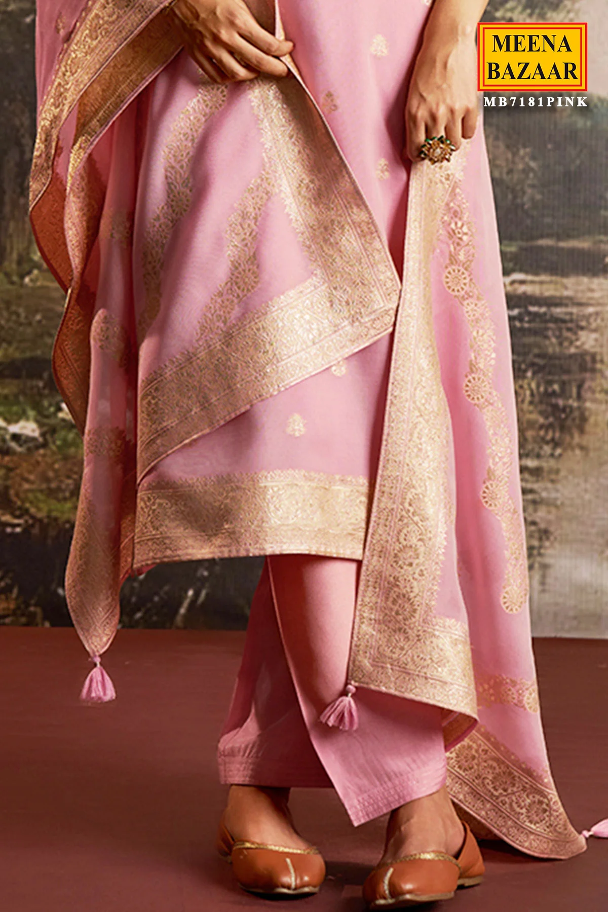 Pink Cotton Ready Made Suit with Neck Embroidery - Image 3
