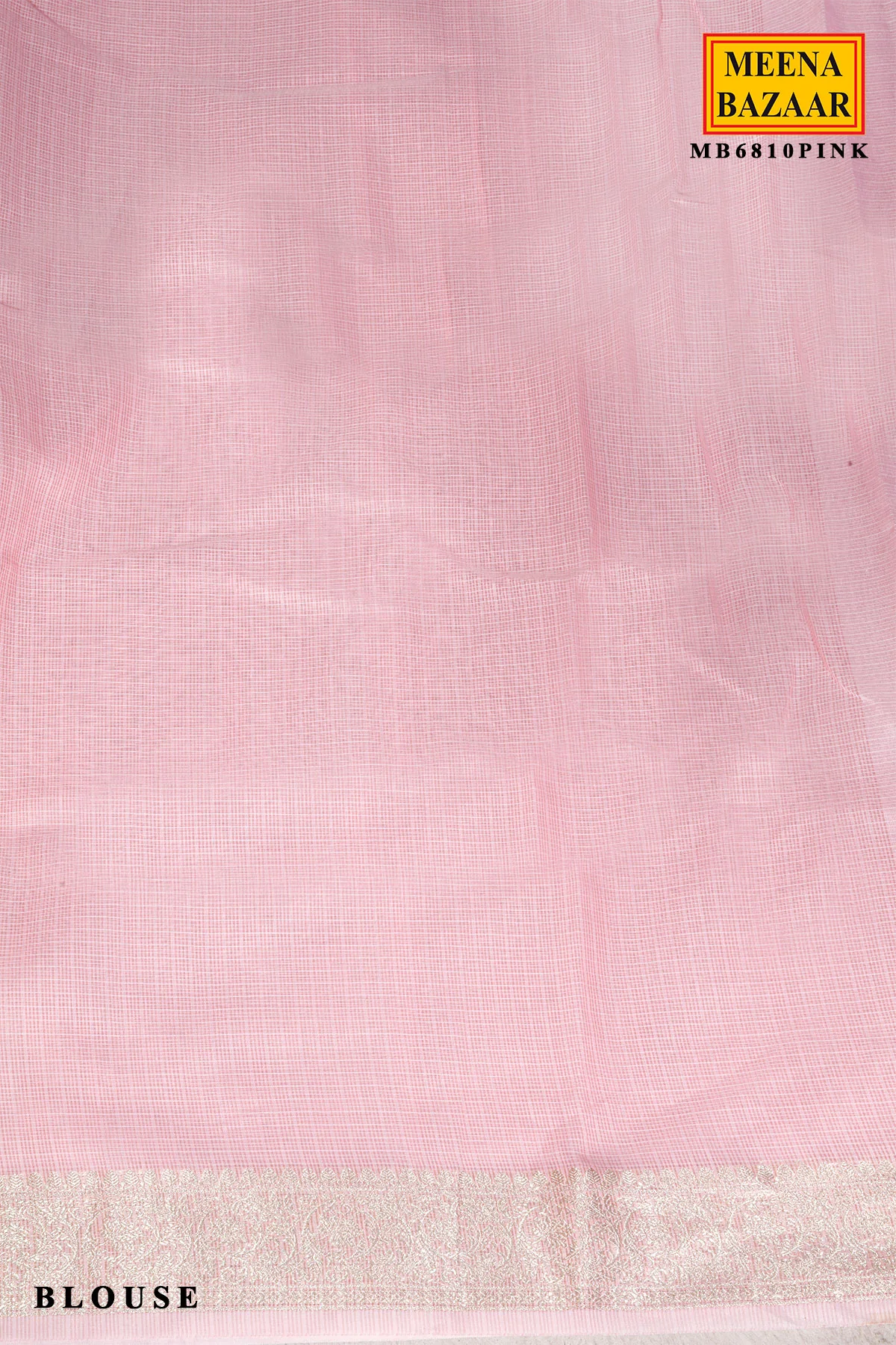 Pink Cotton Saree with Resham Butta Weaving - Image 5