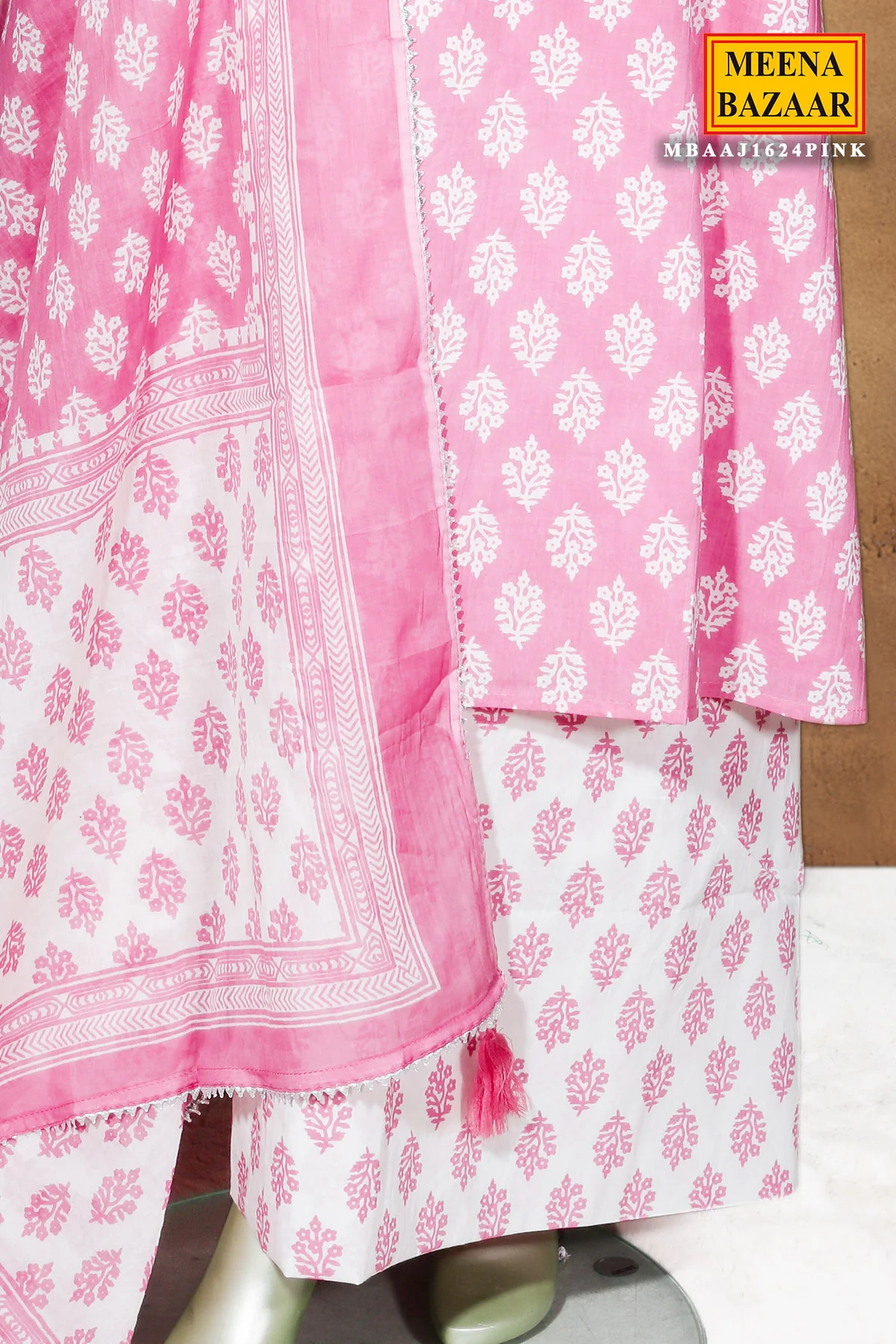 Pink Cotton Unstitched Suit with Embroidery Detail - Image 4