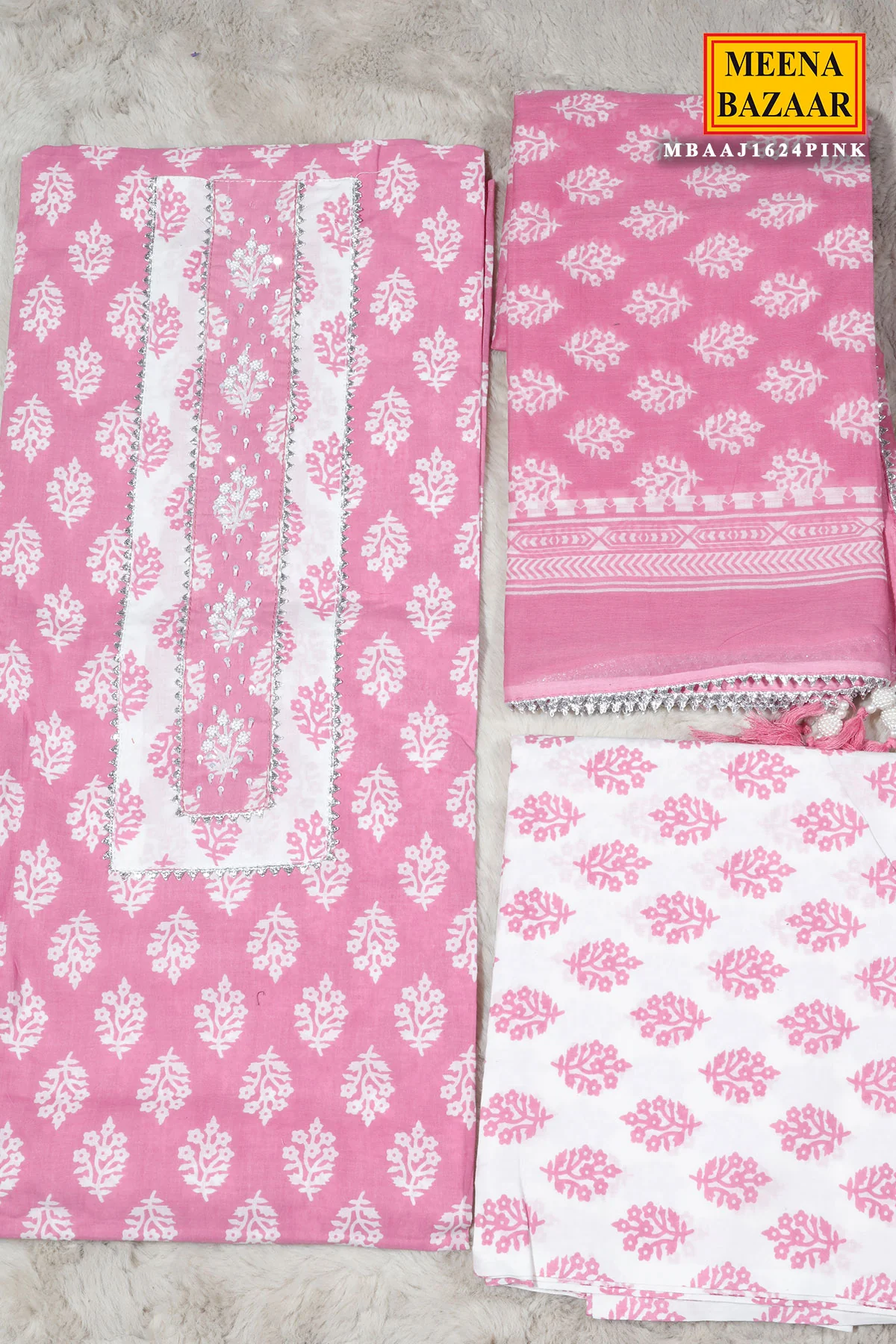 Pink Cotton Unstitched Suit with Embroidery Detail - Image 5