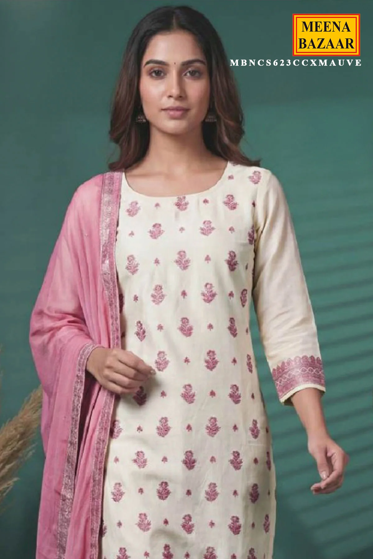Pink Embroidered Silk Unstitched Suit Set with Dupatta for Women - Image 2