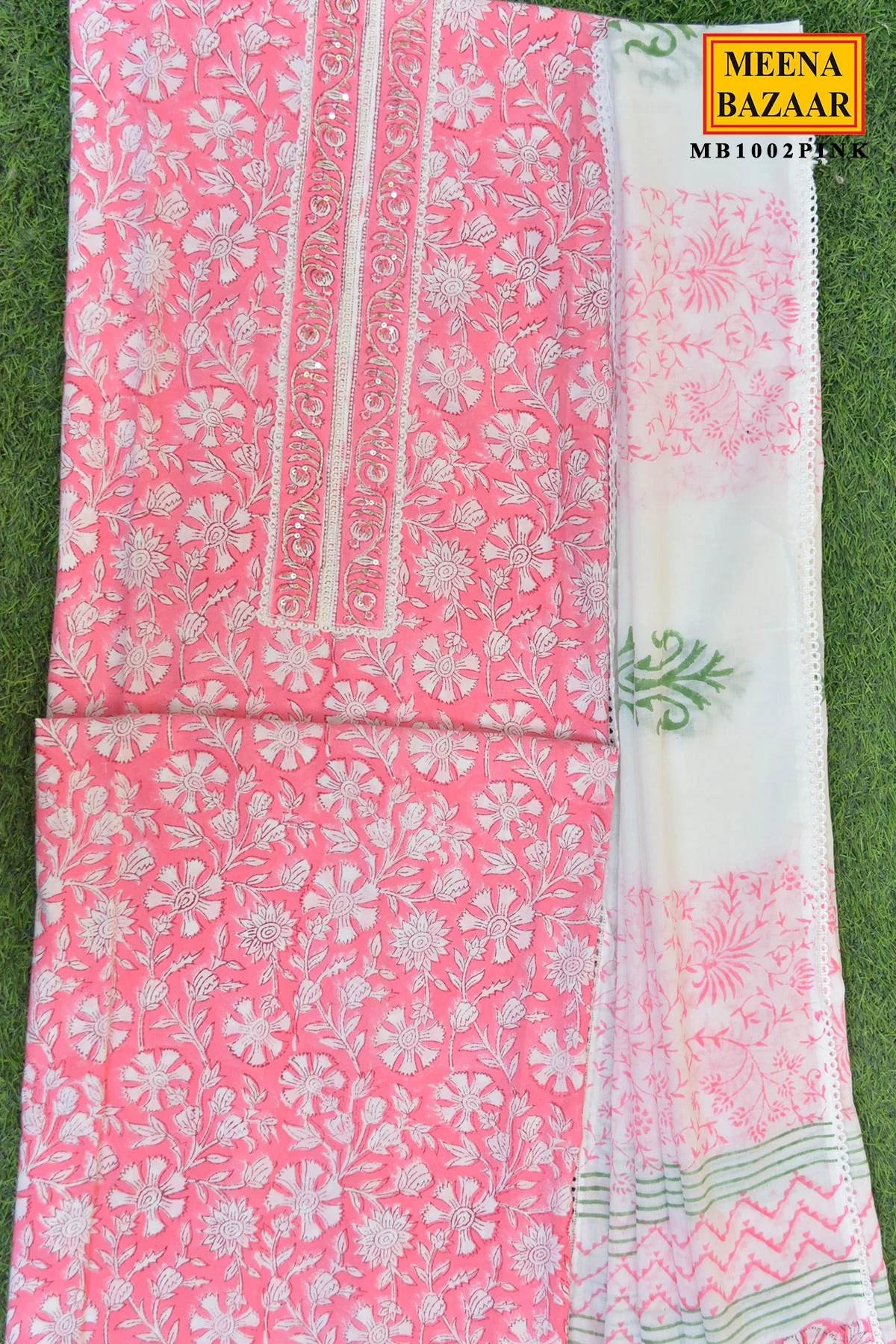 Pink Floral Printed Kurta Set with Dupatta - Image 3