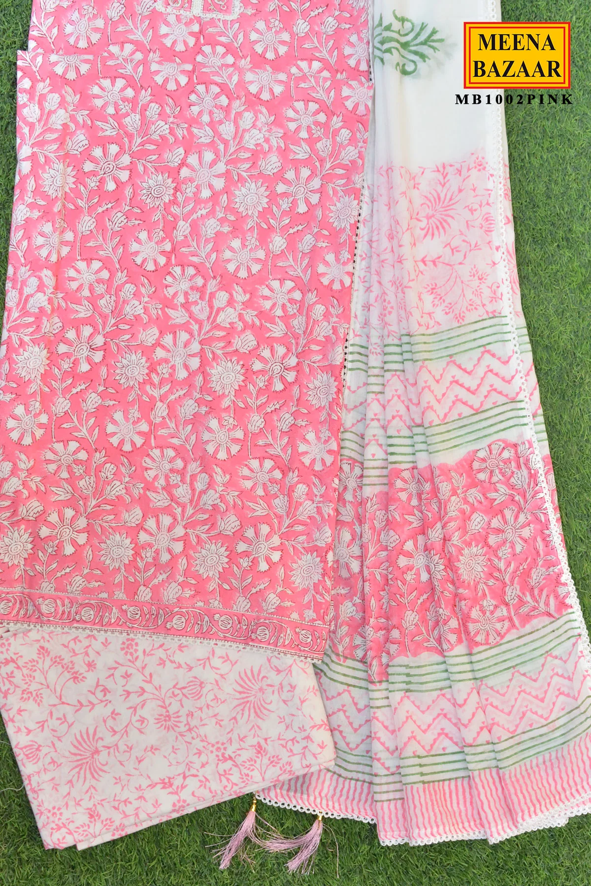 Pink Floral Printed Kurta Set with Dupatta - Image 4
