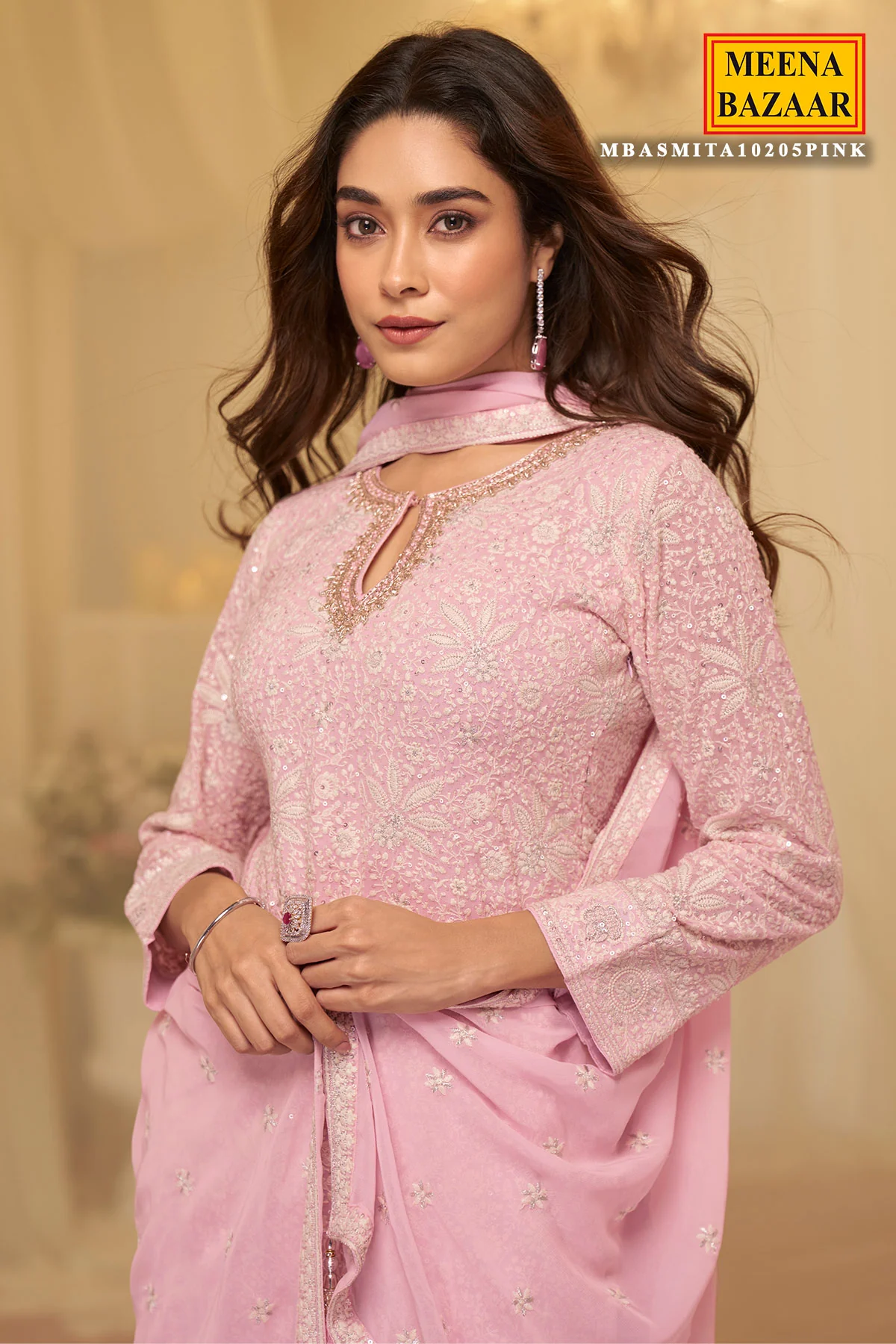 Pink Georgette Ready Made Suit for Festive & Party Wear - Image 2