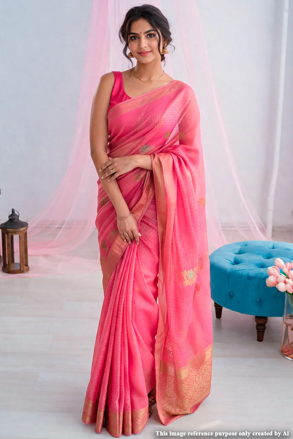 Pink Khaddi Saree with Elegant Zari Border