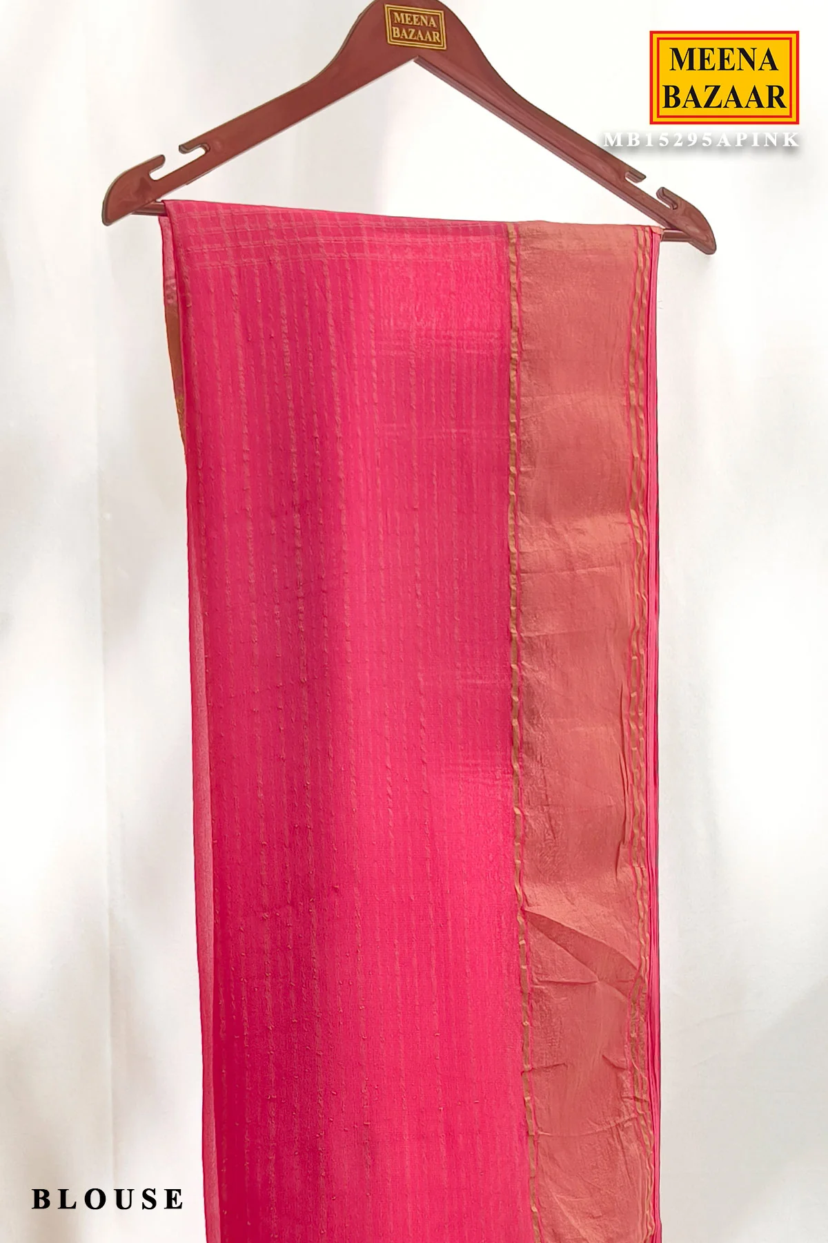 Pink Khaddi Saree with Elegant Zari Border - Image 3