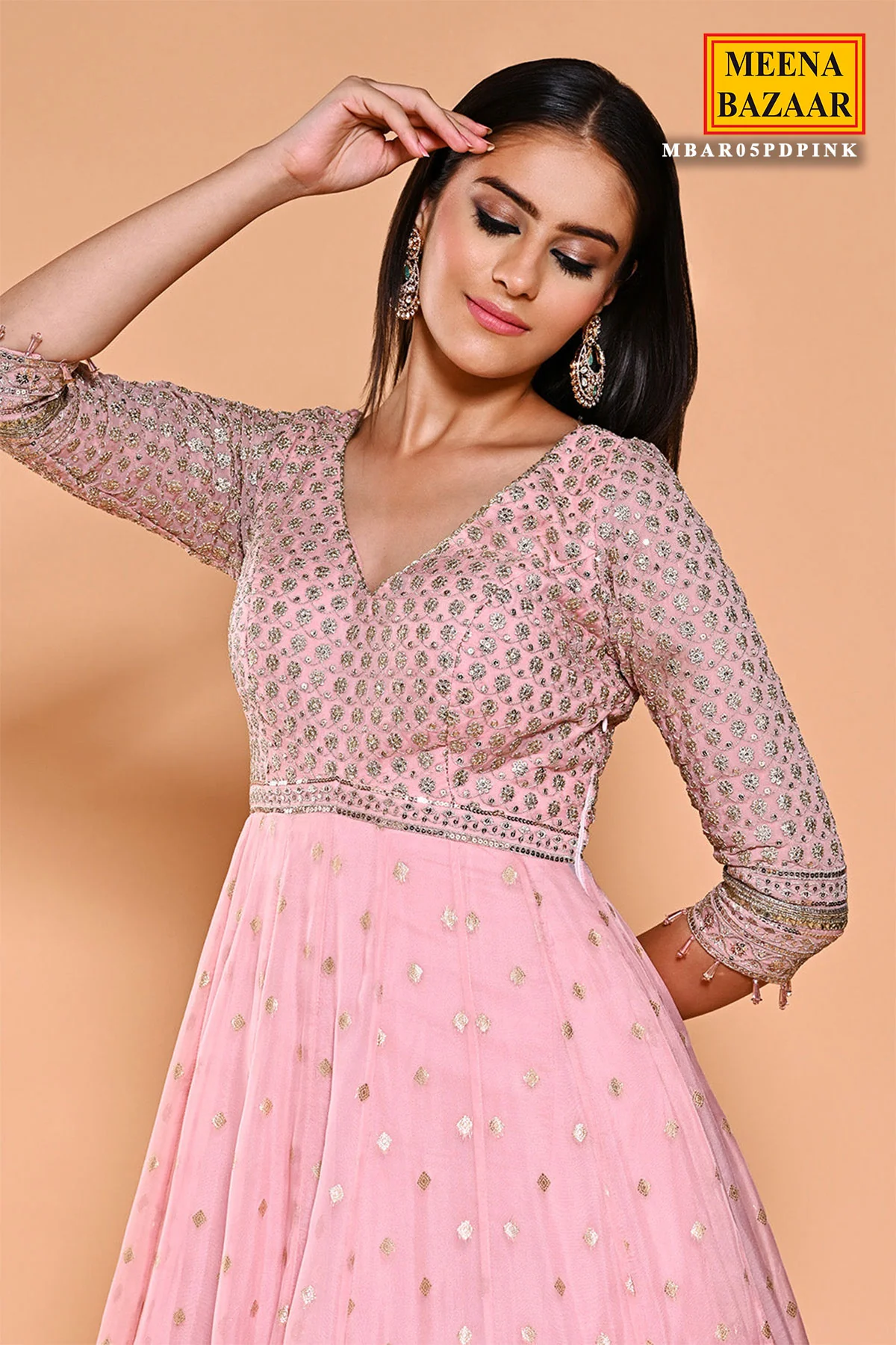 Pink Organza Zari & Sequins Embroidered Suit - Image 2