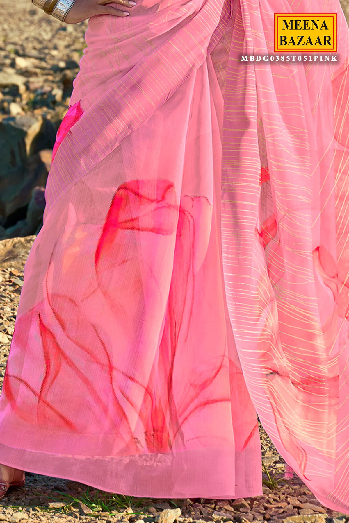 Pink Printed Cotton Saree – Elegant Lightweight Ethnic Draping - Image 4
