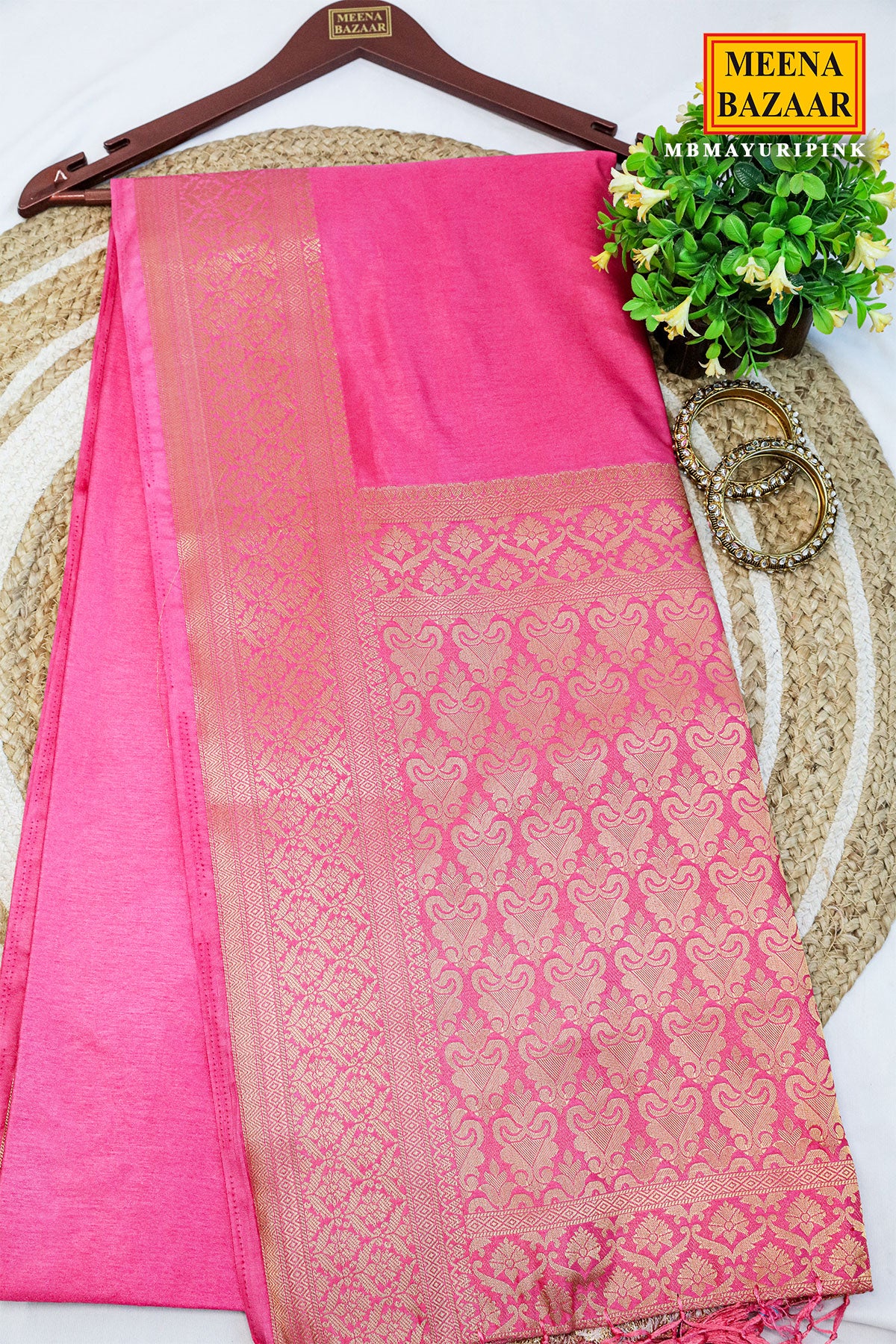 Pink South Silk Floral Zari Woven Saree - Image 2