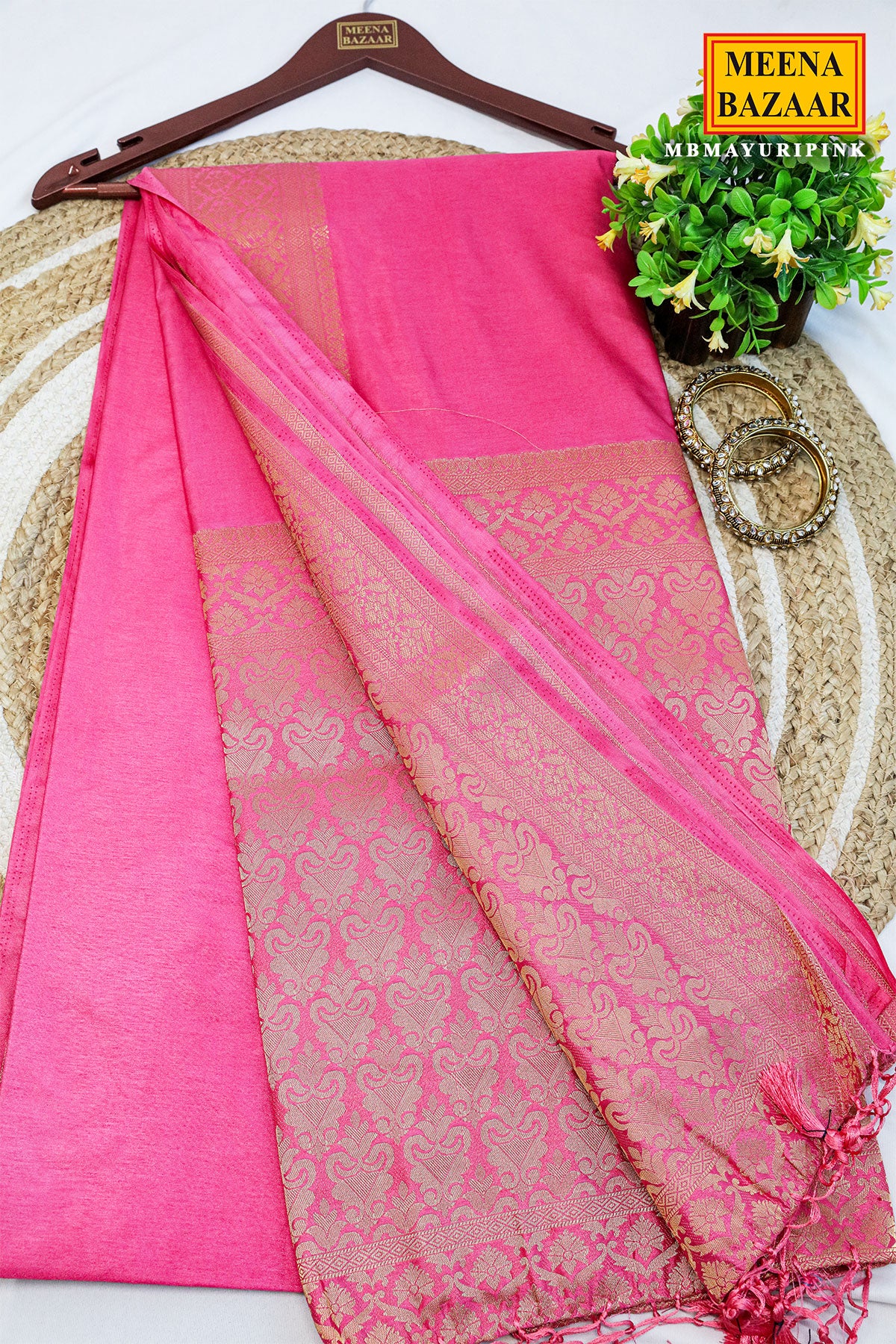 Pink South Silk Floral Zari Woven Saree - Image 3