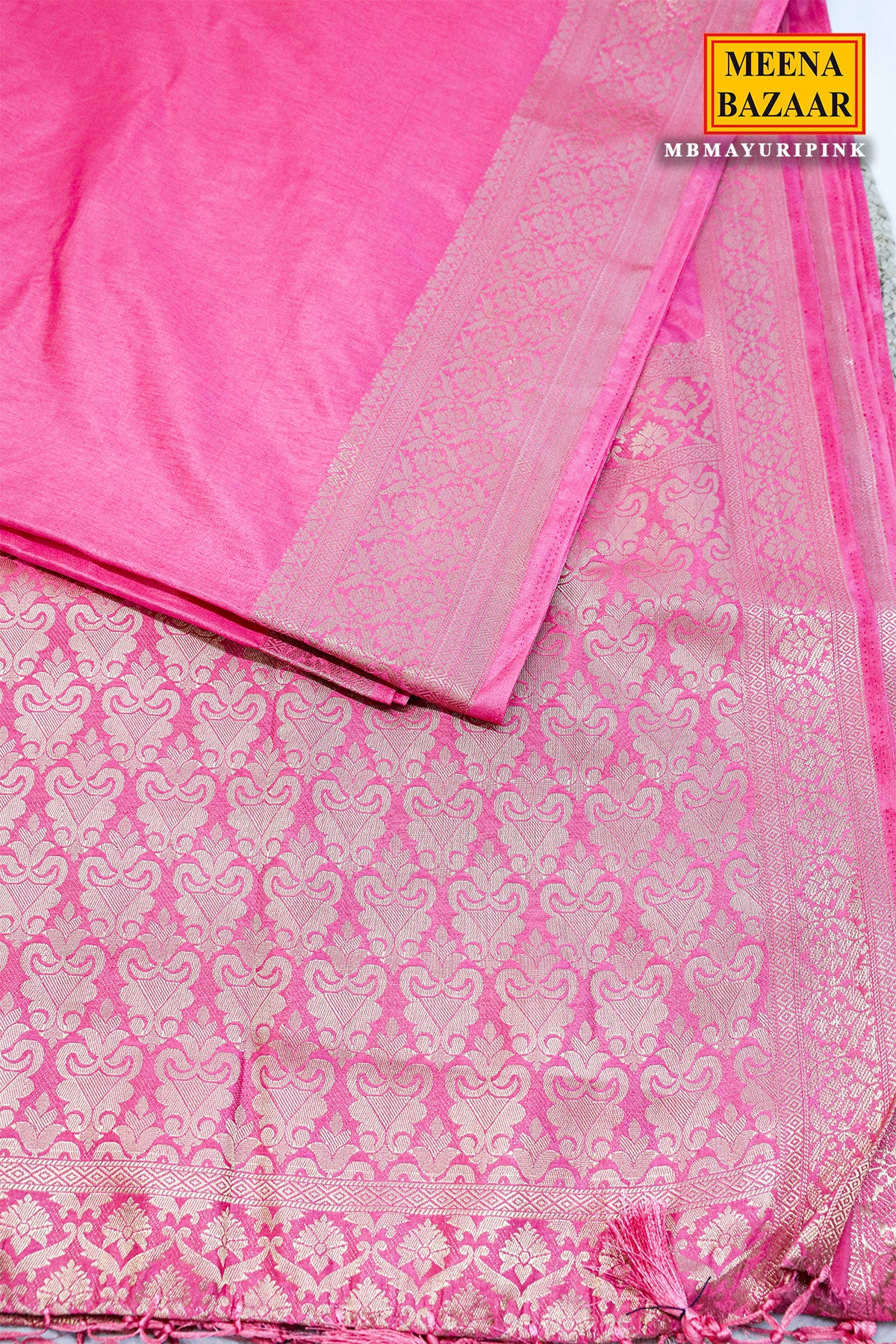 Pink South Silk Floral Zari Woven Saree - Image 4