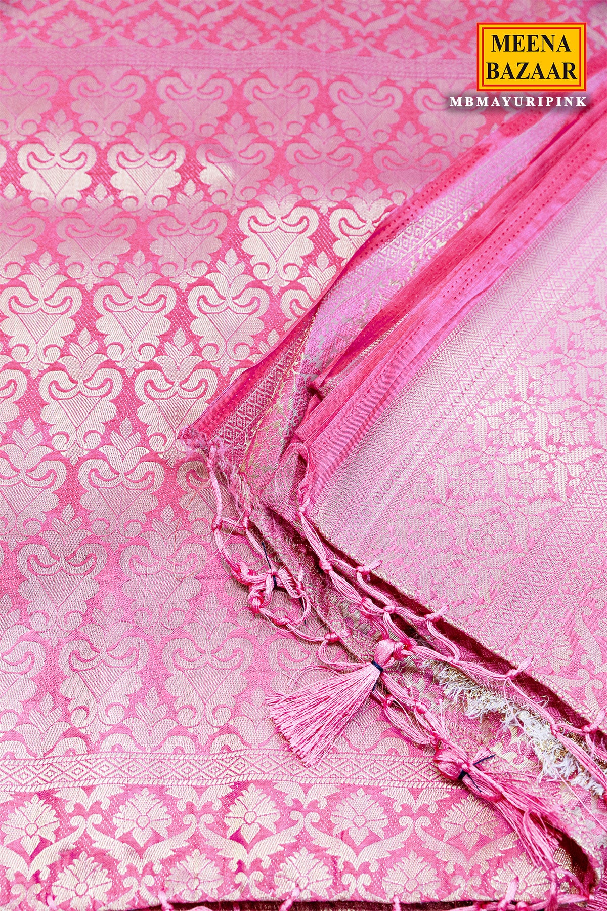 Pink South Silk Floral Zari Woven Saree - Image 5