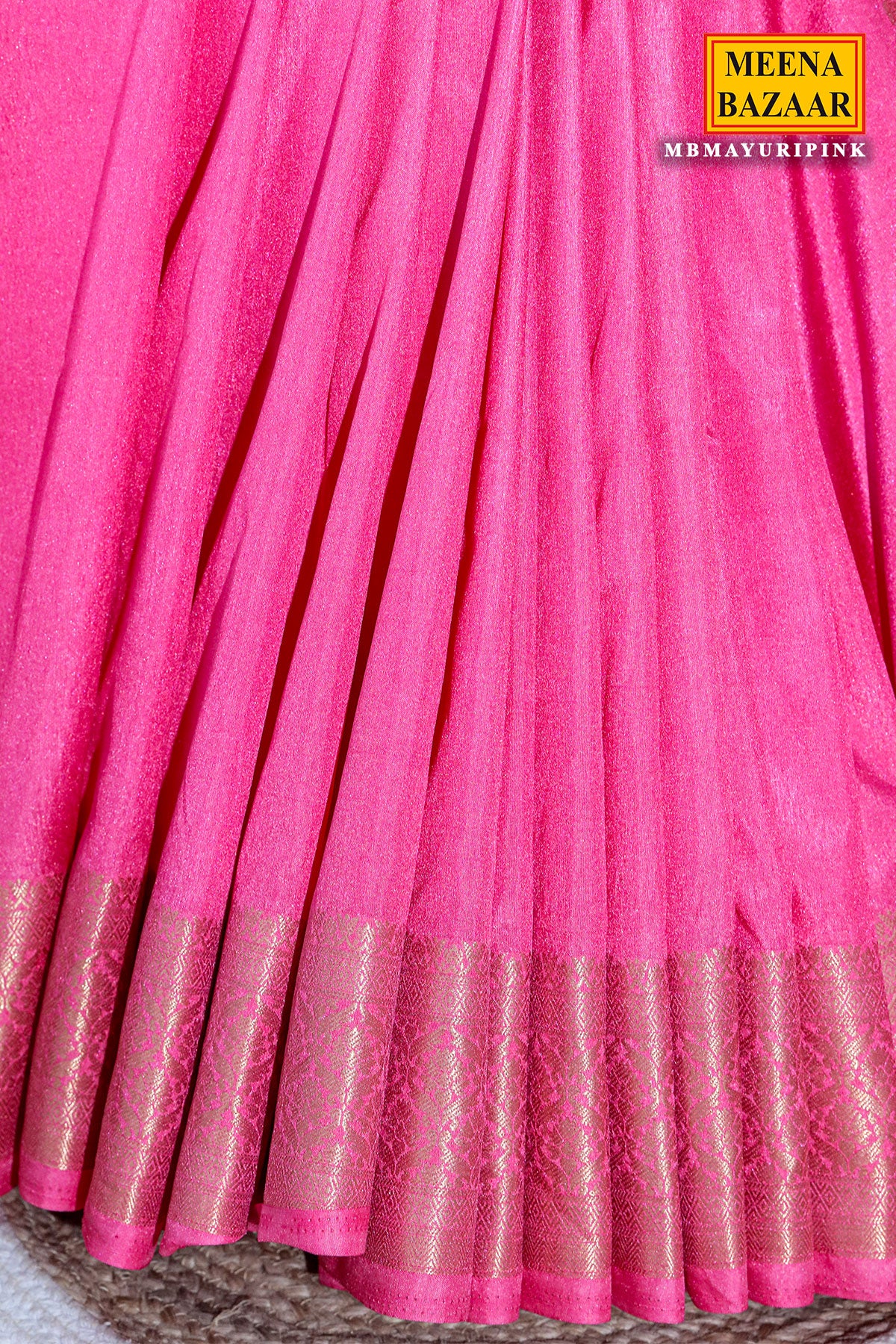 Pink South Silk Floral Zari Woven Saree - Image 6