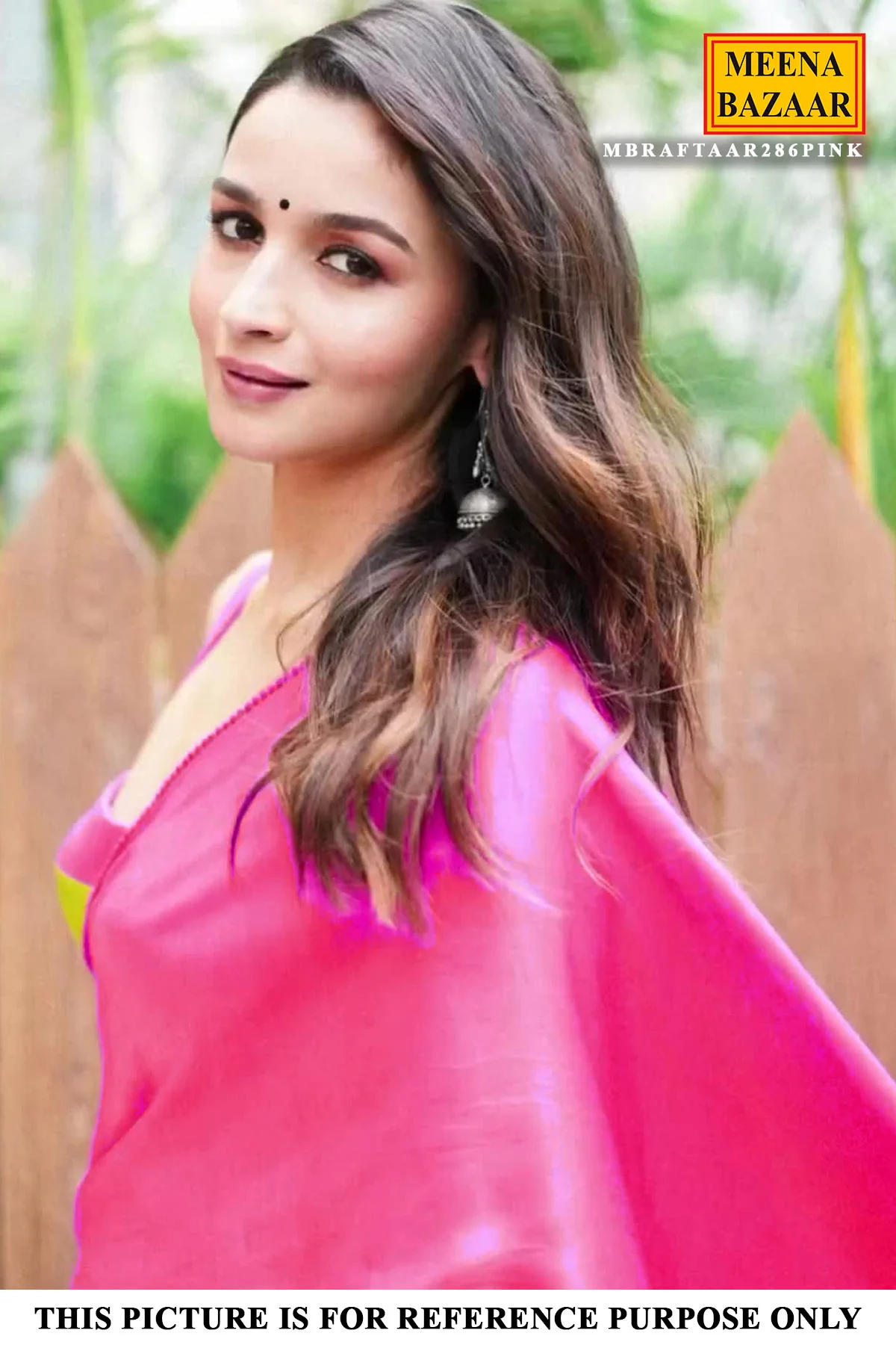 Pink-Yellow Celebrity-Styled Printed Chiffon Blend Saree - Image 4