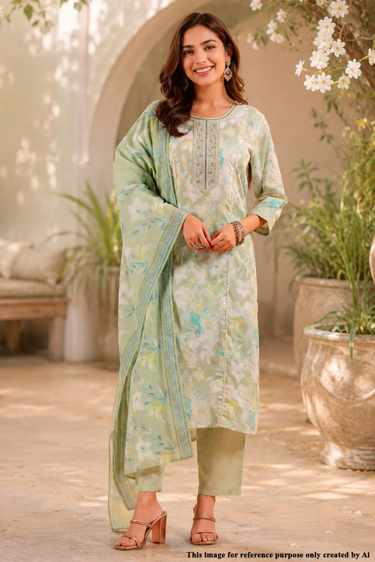 Pista Cotton Ready Made Suit with Elegant Neck Detailing - Image 11