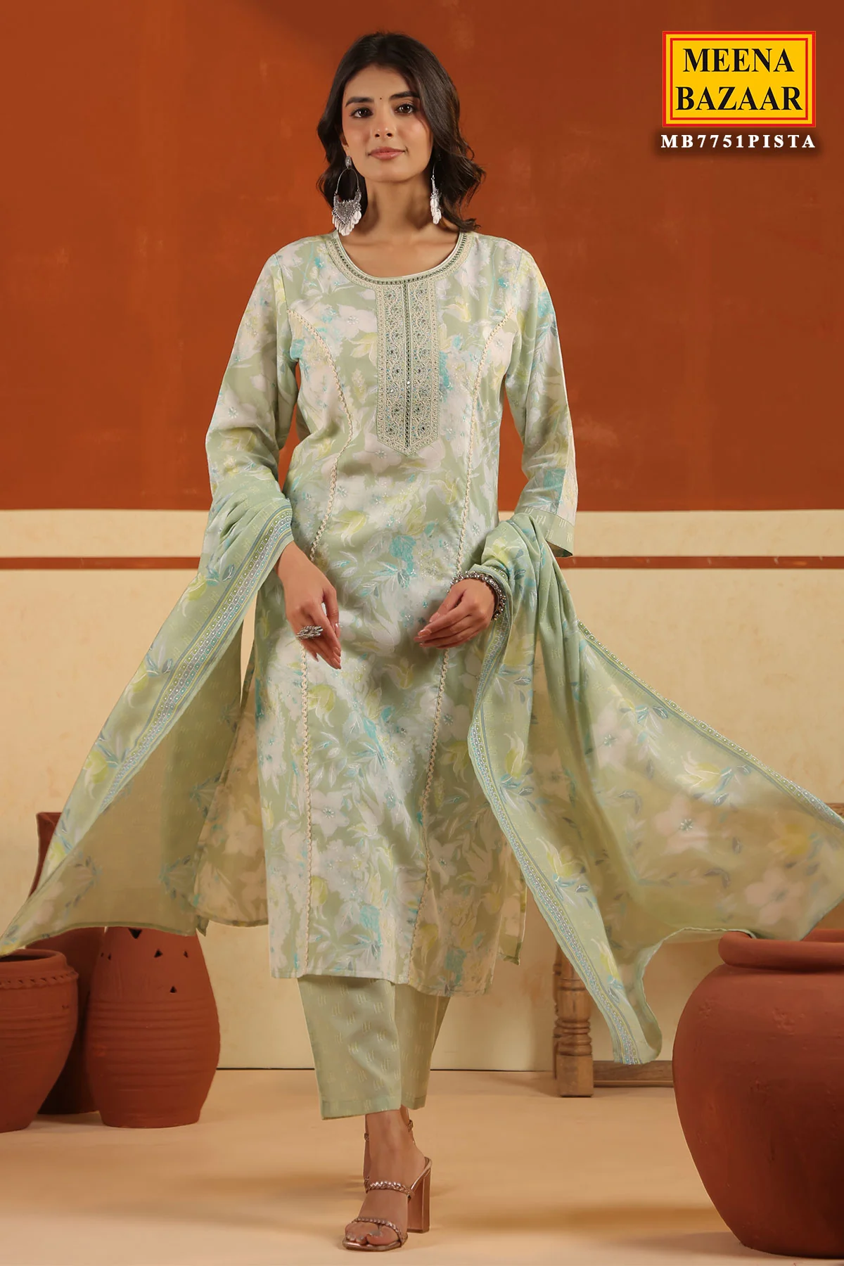 Pista Cotton Ready Made Suit with Elegant Neck Detailing - Image 4