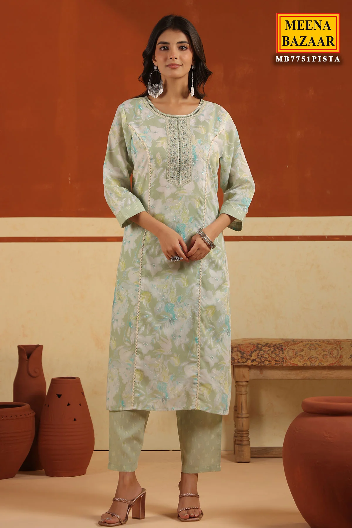 Pista Cotton Ready Made Suit with Elegant Neck Detailing - Image 5
