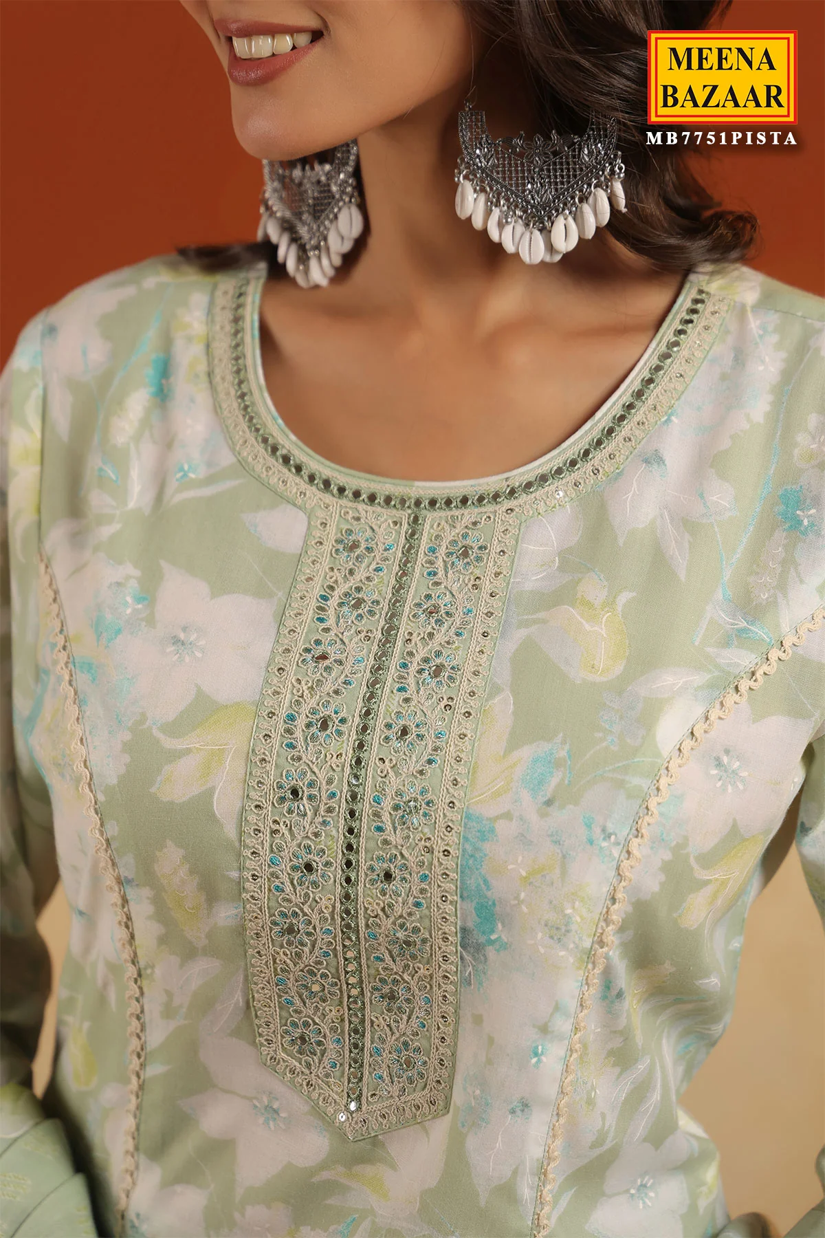 Pista Cotton Ready Made Suit with Elegant Neck Detailing - Image 7