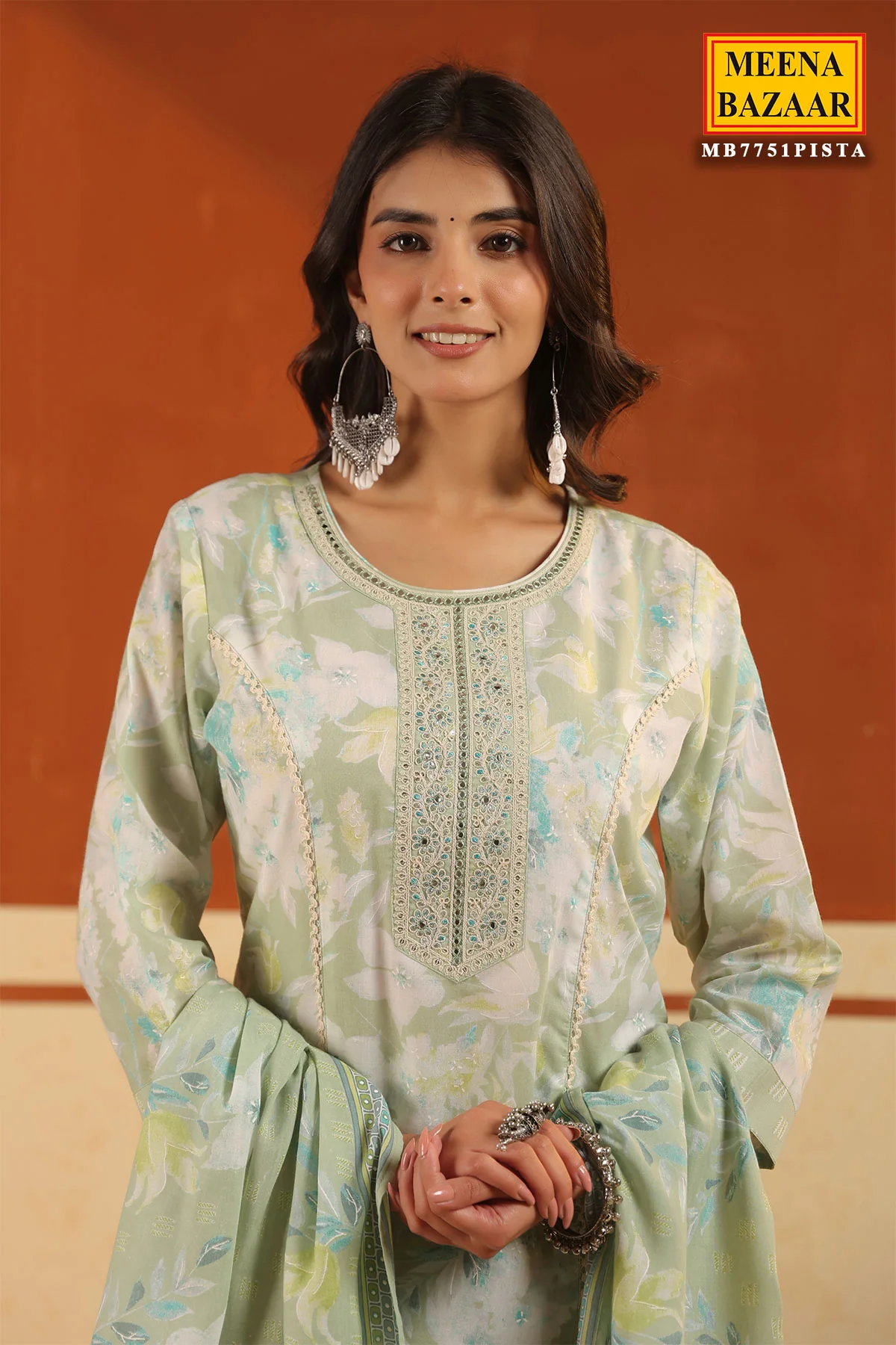 Pista Cotton Ready Made Suit with Elegant Neck Detailing - Image 8