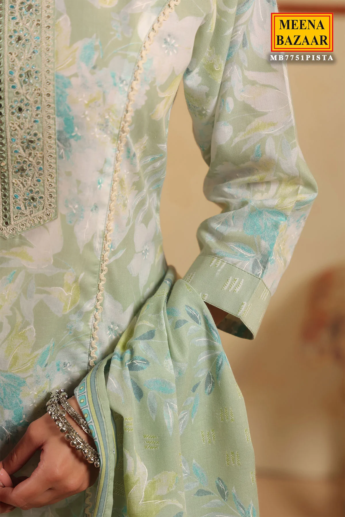 Pista Cotton Ready Made Suit with Elegant Neck Detailing - Image 9