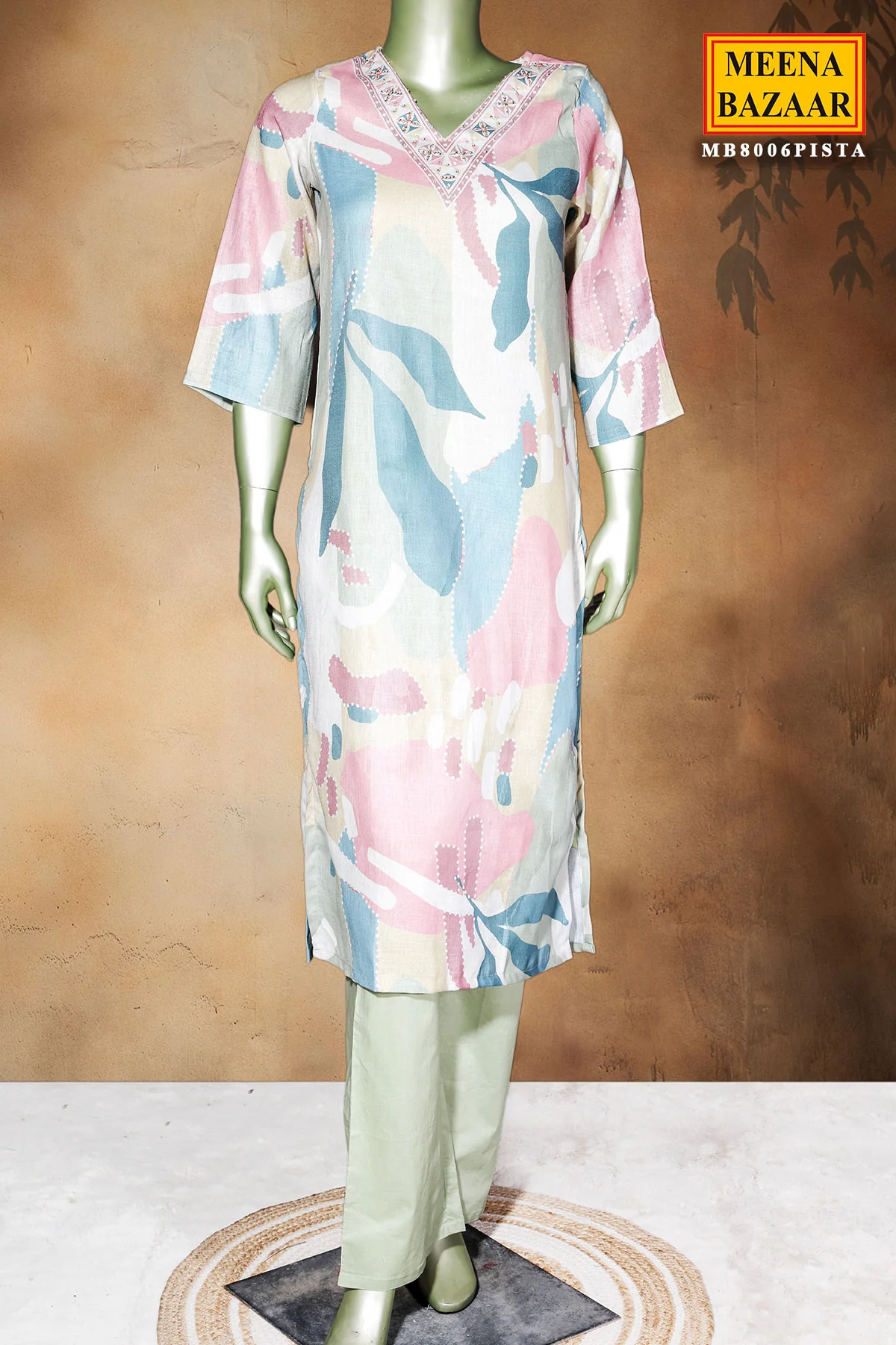 Pista Cotton Ready Made Suit with Elegant Neck Embroidery - Image 10
