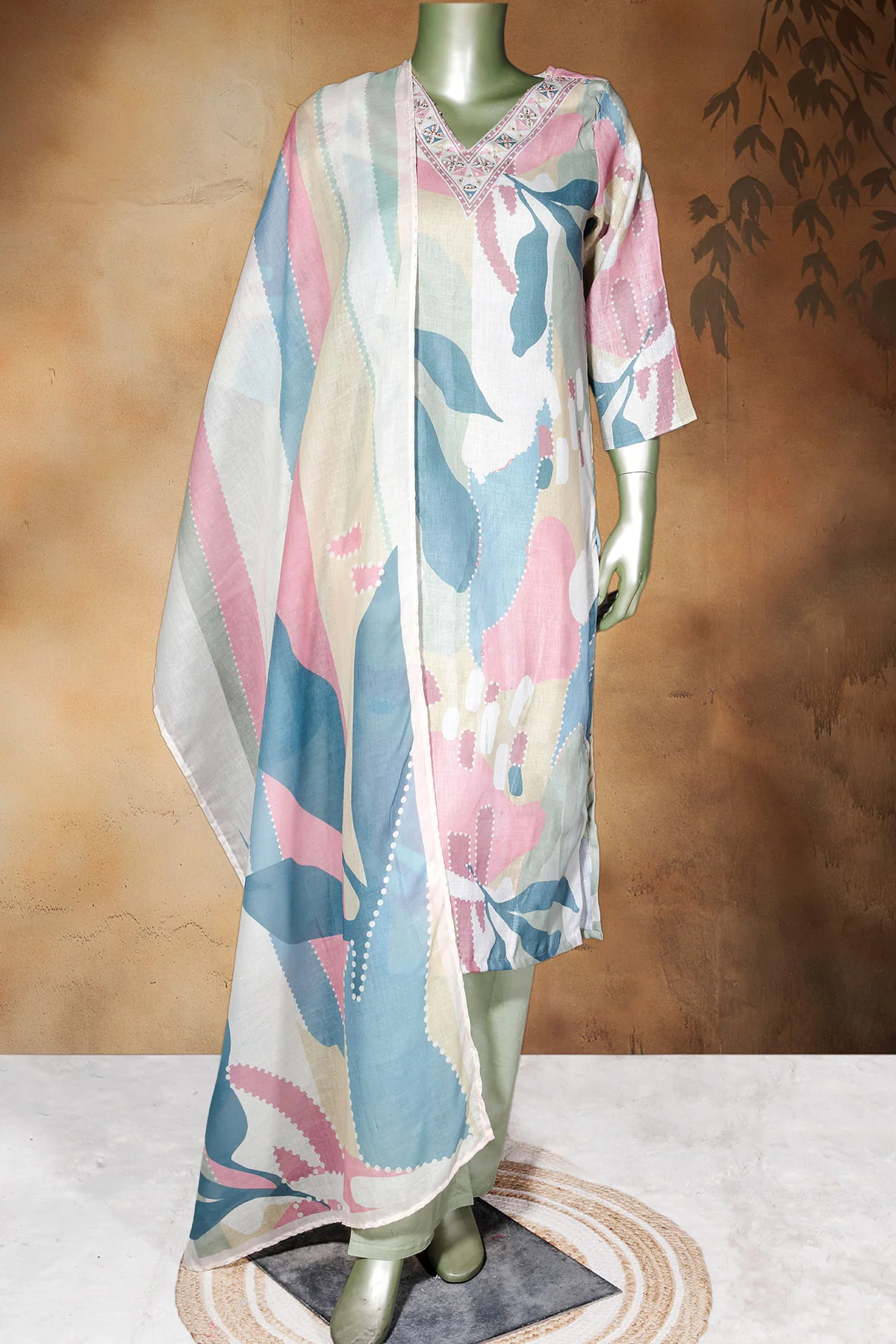 Pista Cotton Ready Made Suit with Elegant Neck Embroidery - Image 4