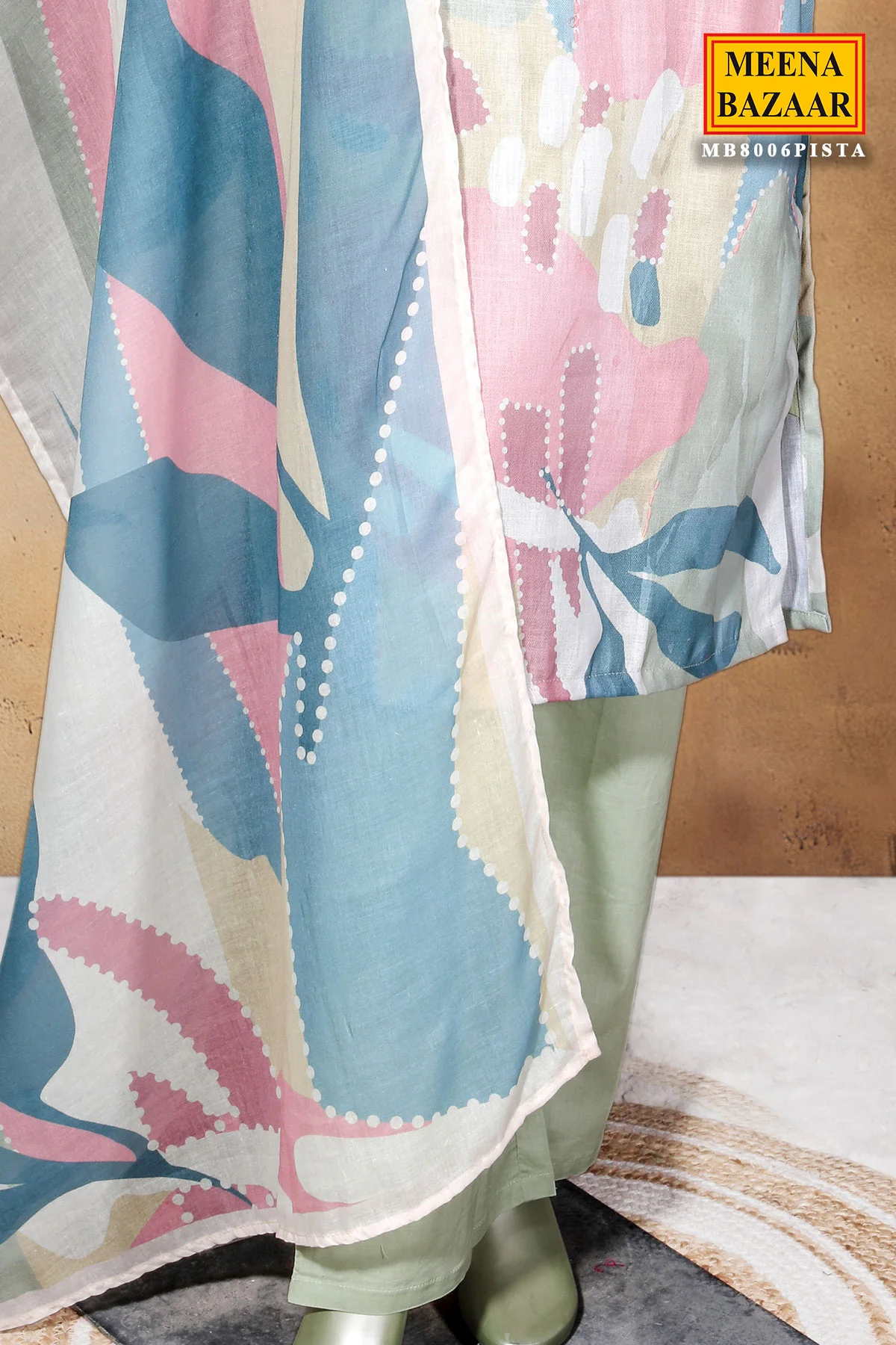 Pista Cotton Ready Made Suit with Elegant Neck Embroidery - Image 9