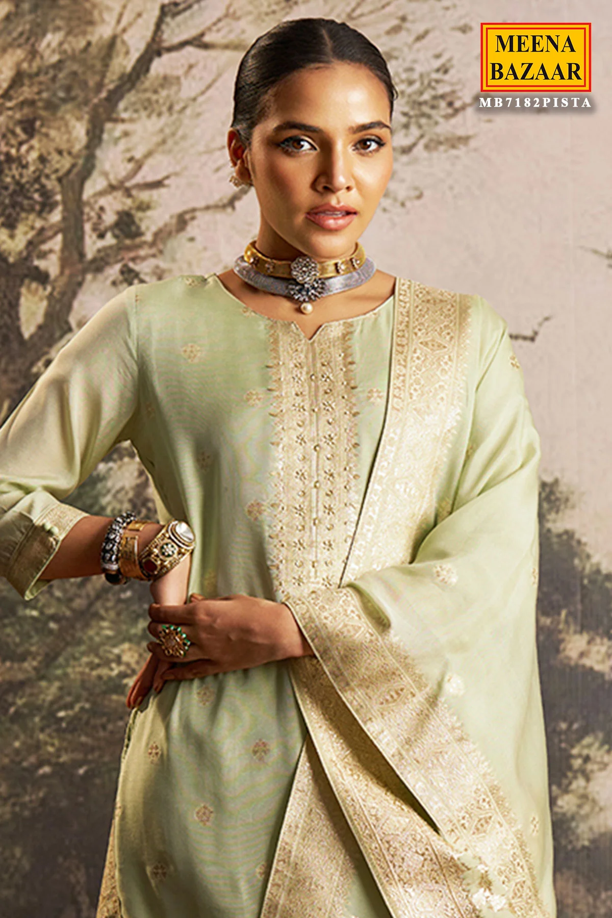 Pista Cotton Ready Made Suit with Neck Embroidery - Image 2