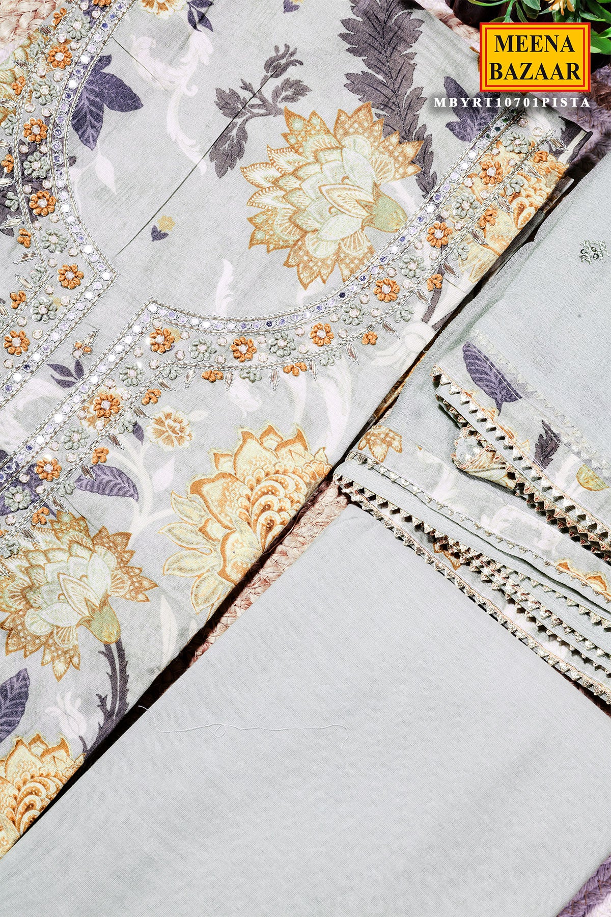 Pista Cotton Unstitched Suit with Elegant Embroidery - Image 7