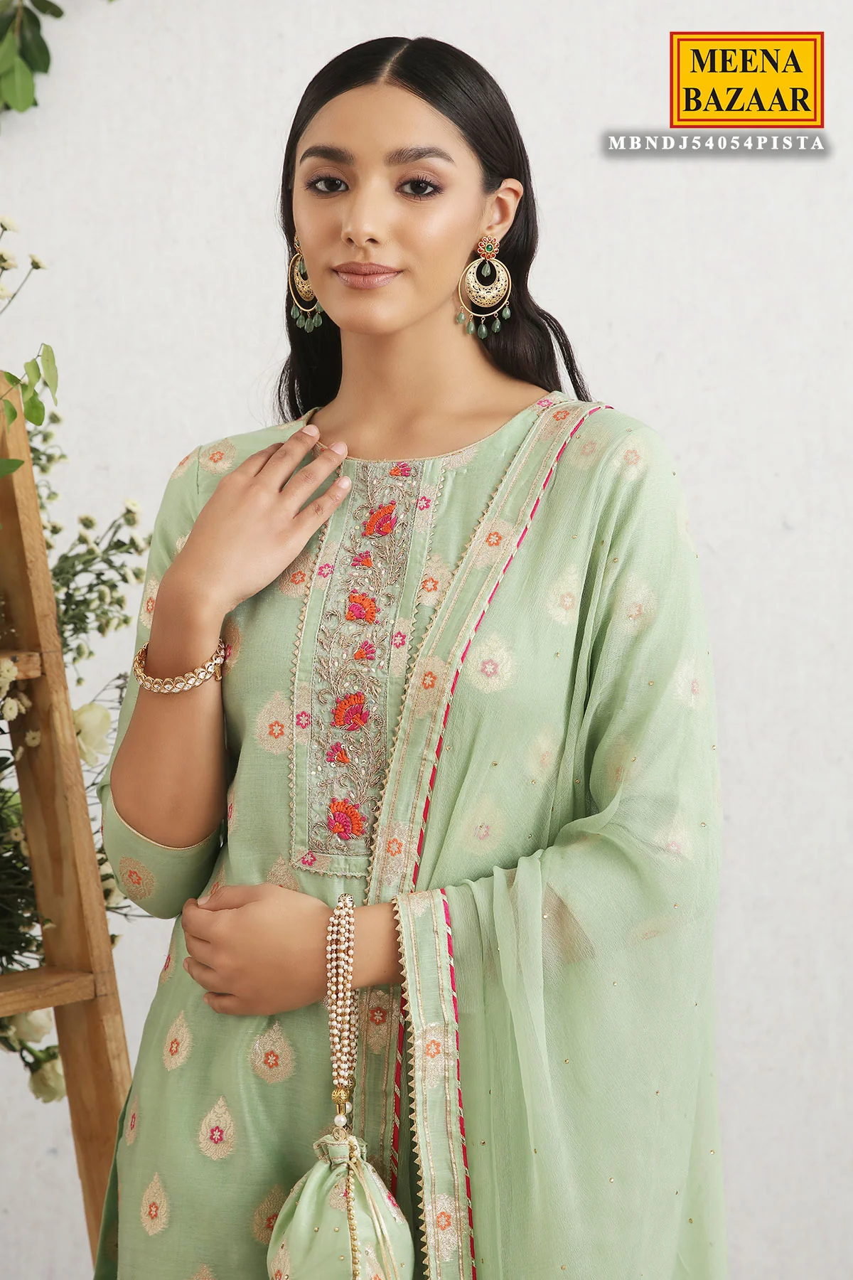 Pista Embroidered Chanderi Unstitched Suit - Image 3