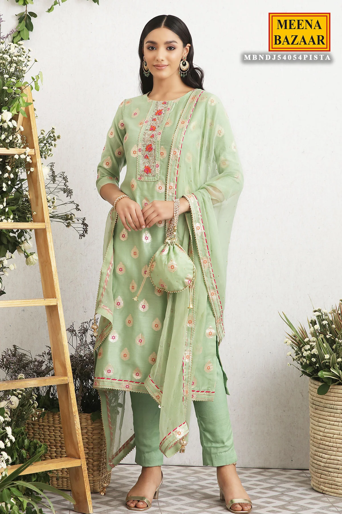 Pista Embroidered Chanderi Unstitched Suit - Image 4