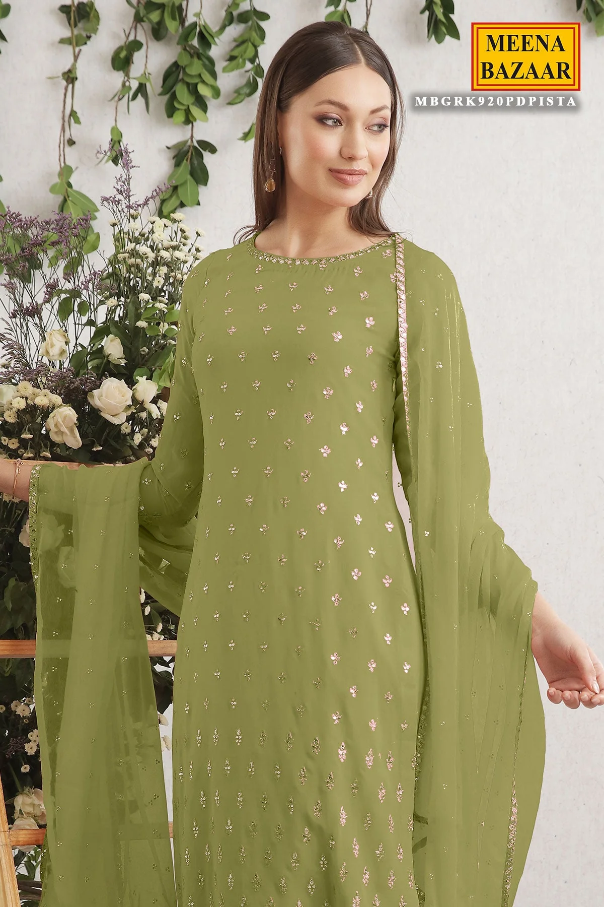 Pista Embroidered Georgette Unstitched Suit - Image 2