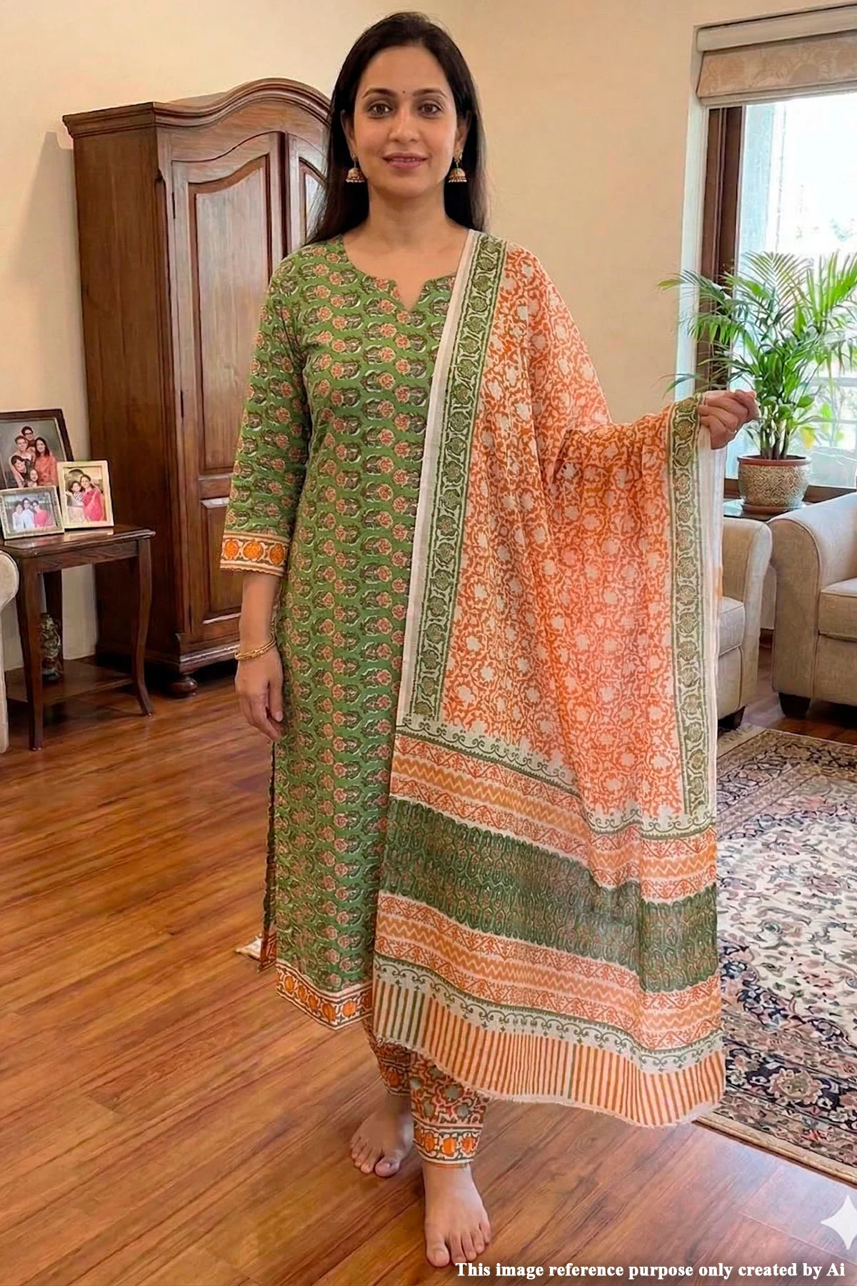 Pista Green Cotton Printed Unstitched Suit – Elegant Daily Wear