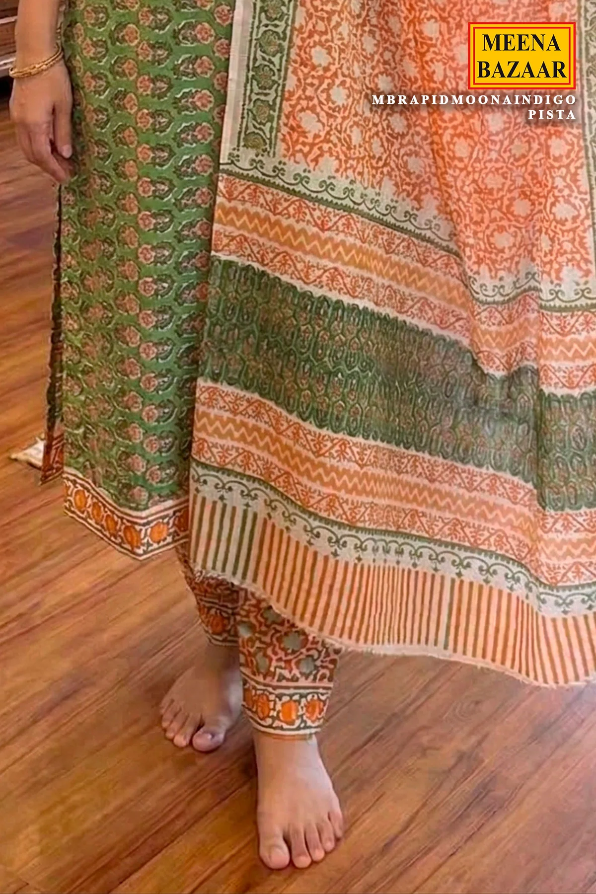 Pista Green Cotton Printed Unstitched Suit – Elegant Daily Wear - Image 3