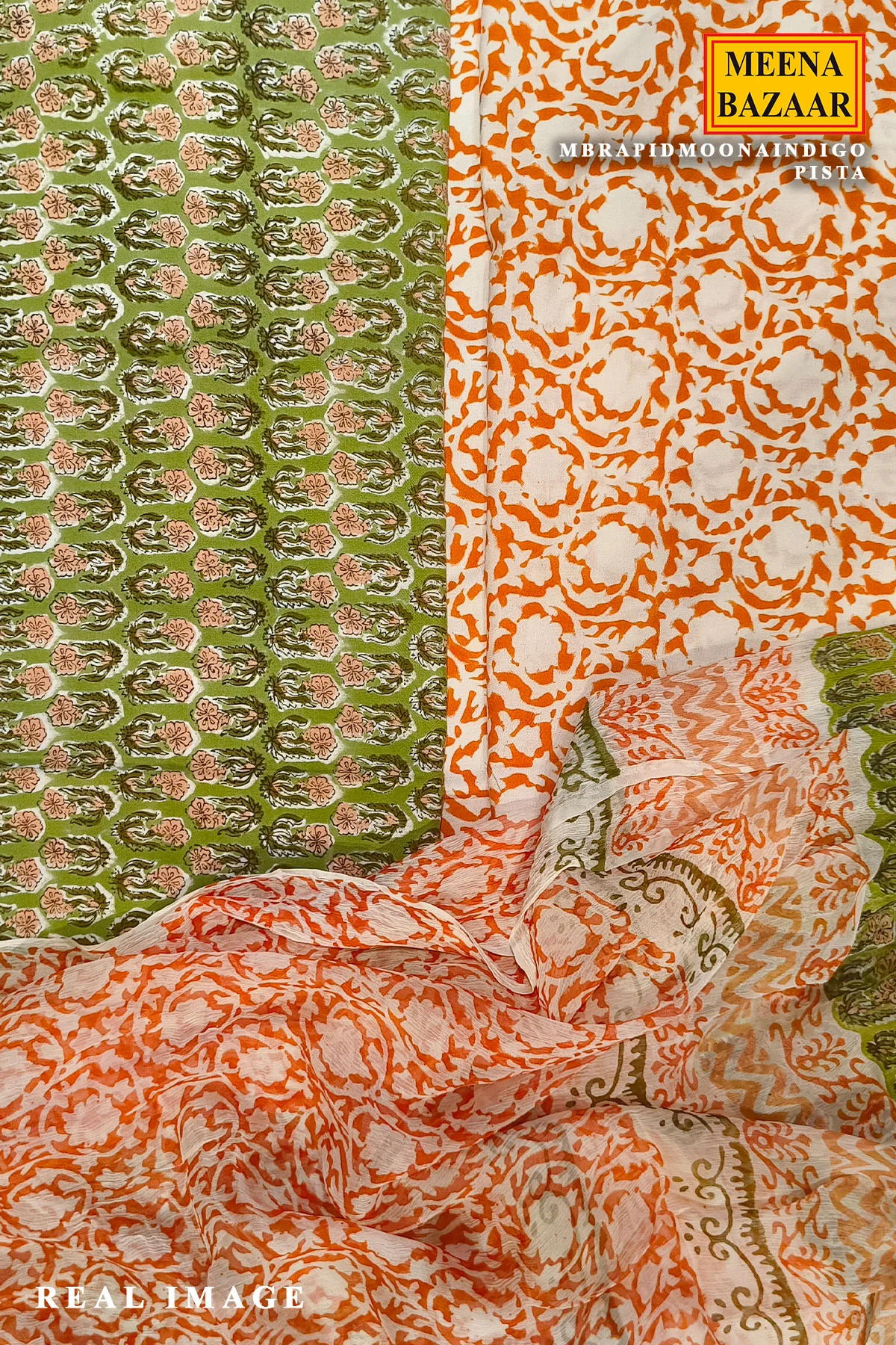 Pista Green Cotton Printed Unstitched Suit – Elegant Daily Wear - Image 4