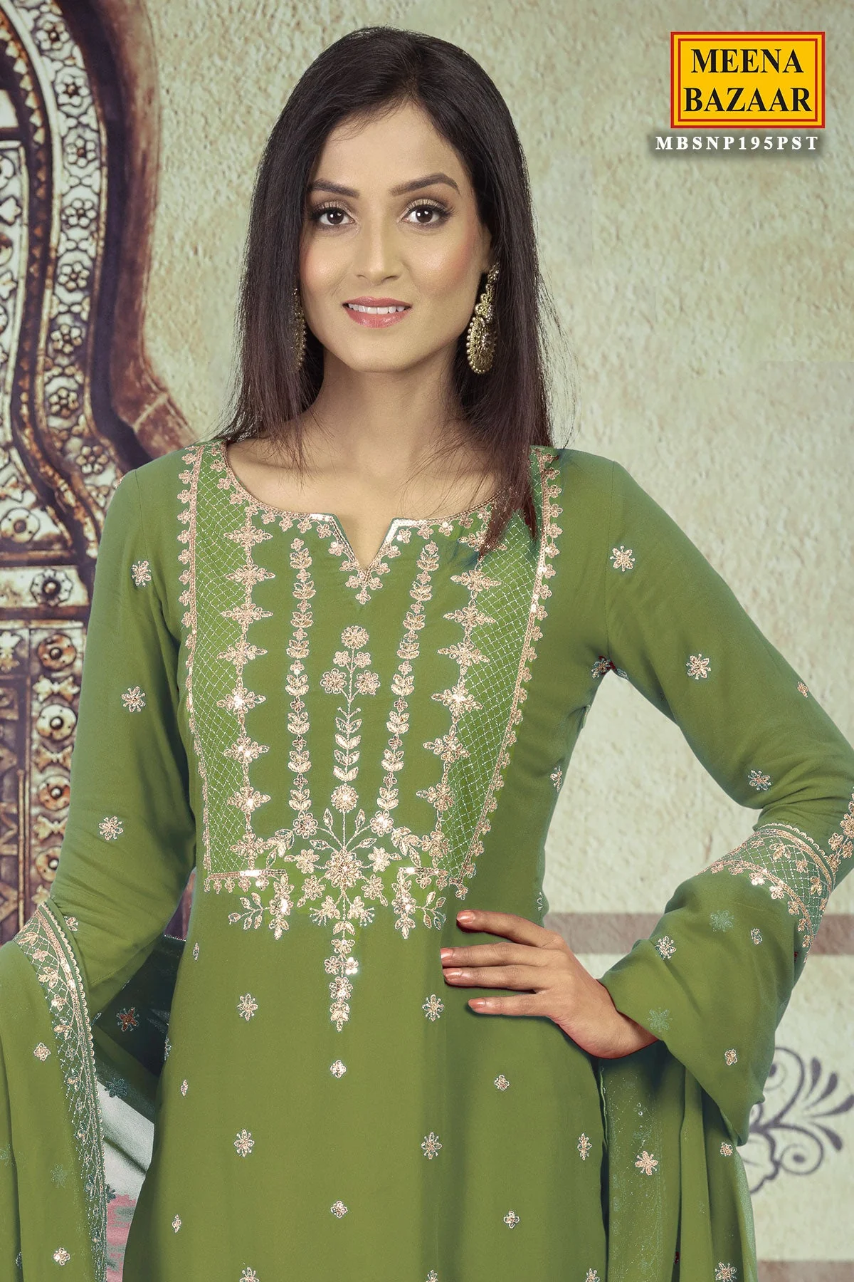 Pista Sequin Georgette Unstitched Suit - Image 3