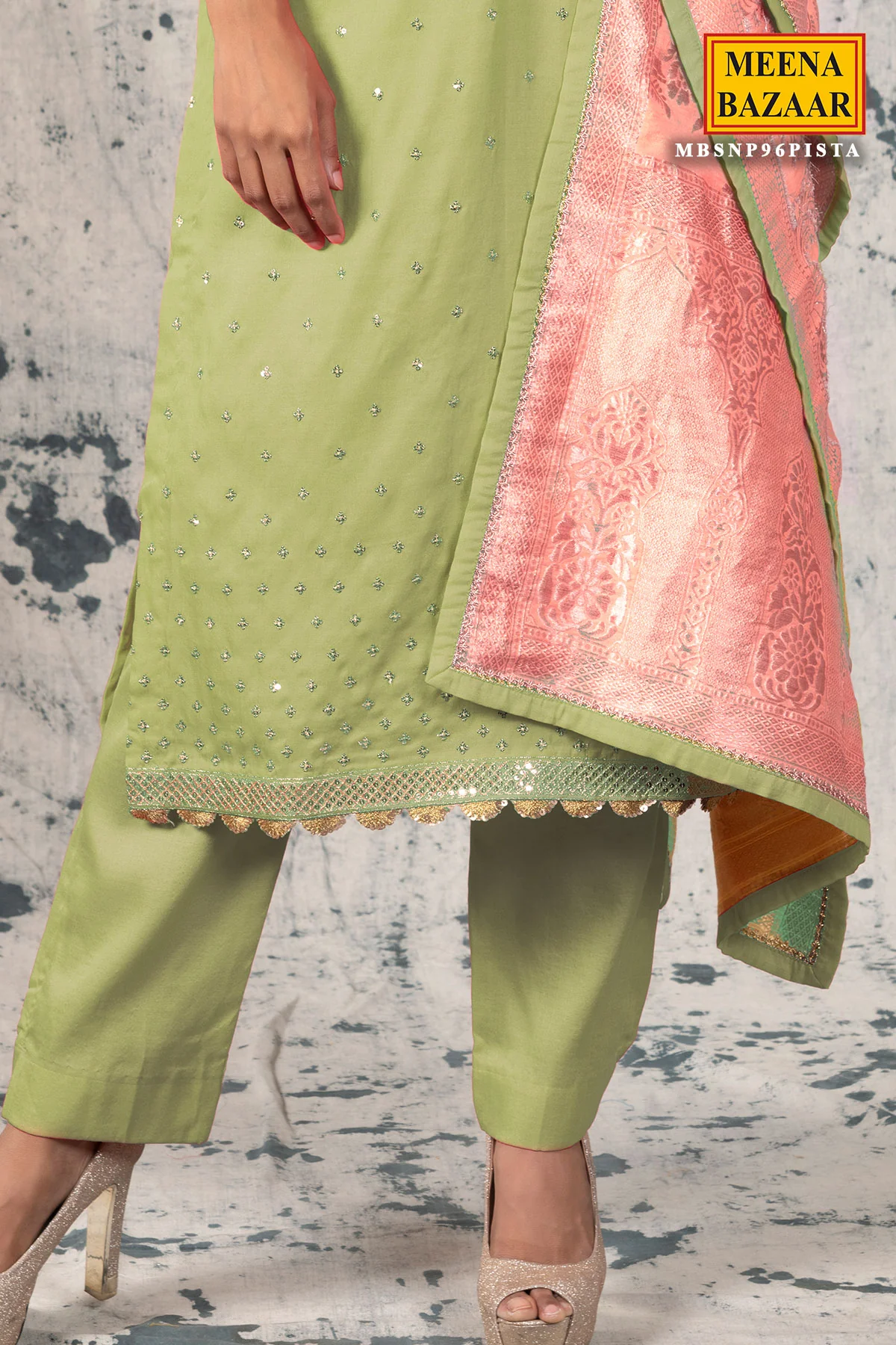 Pista Silk Sequins Unstitched Suit - Image 4
