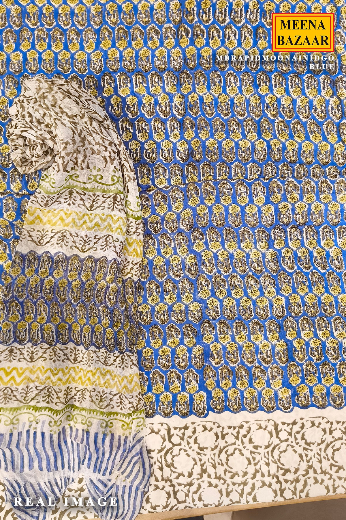 Printed Cotton Suit Set with Floral Pants & Statement Dupatta - Image 3